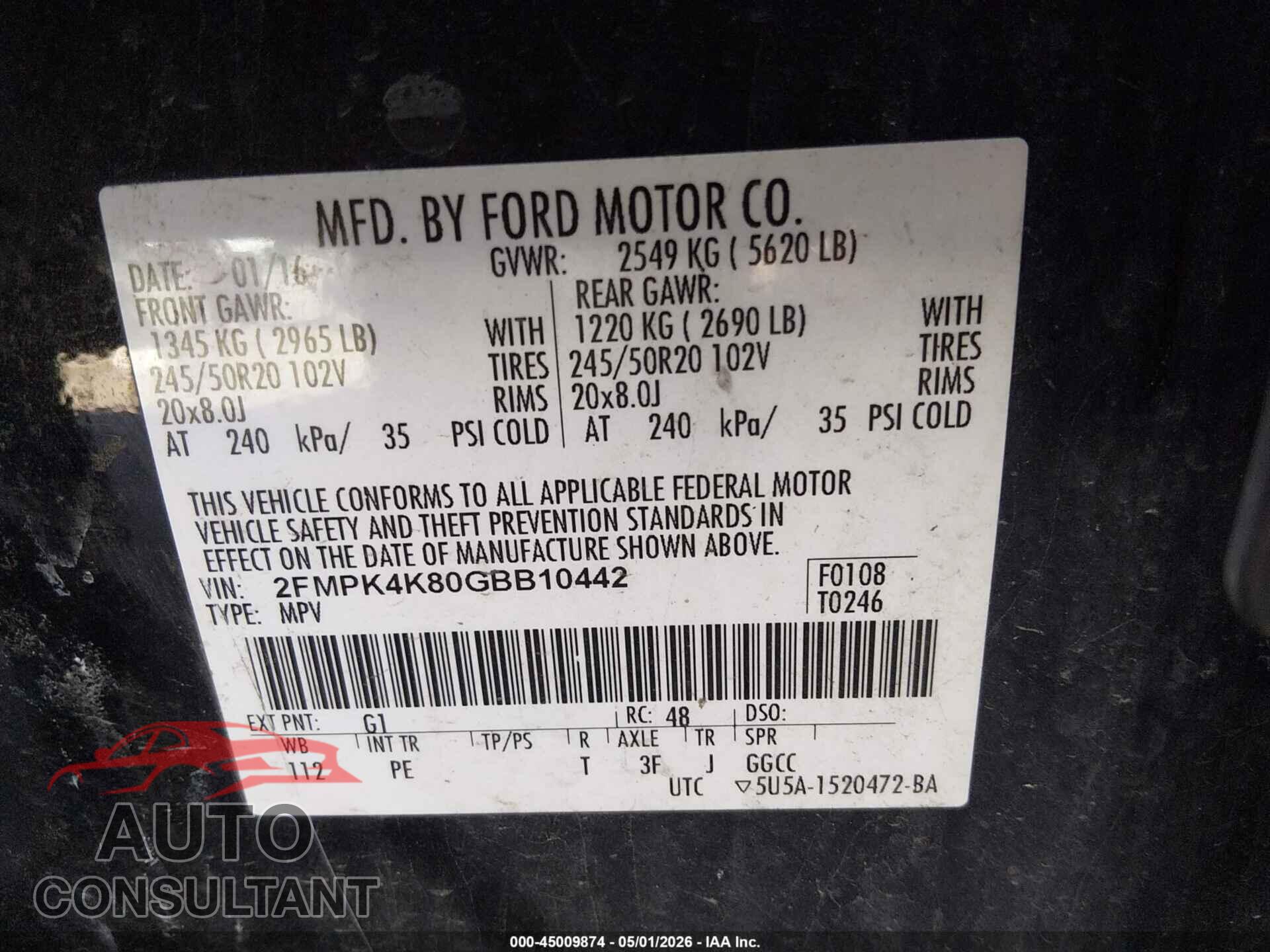 FORD EDGE 2016 - 2FMPK4K80GBB10442