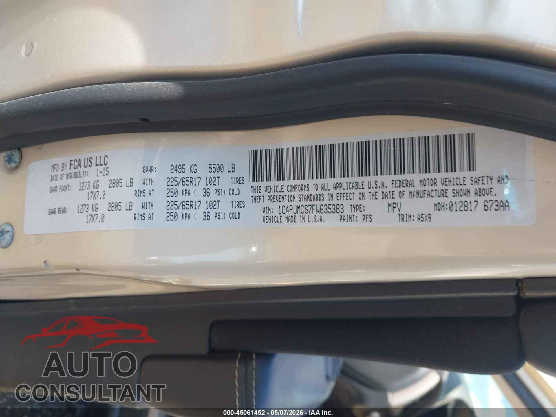 JEEP CHEROKEE 2015 - 1C4PJMCS7FW635383