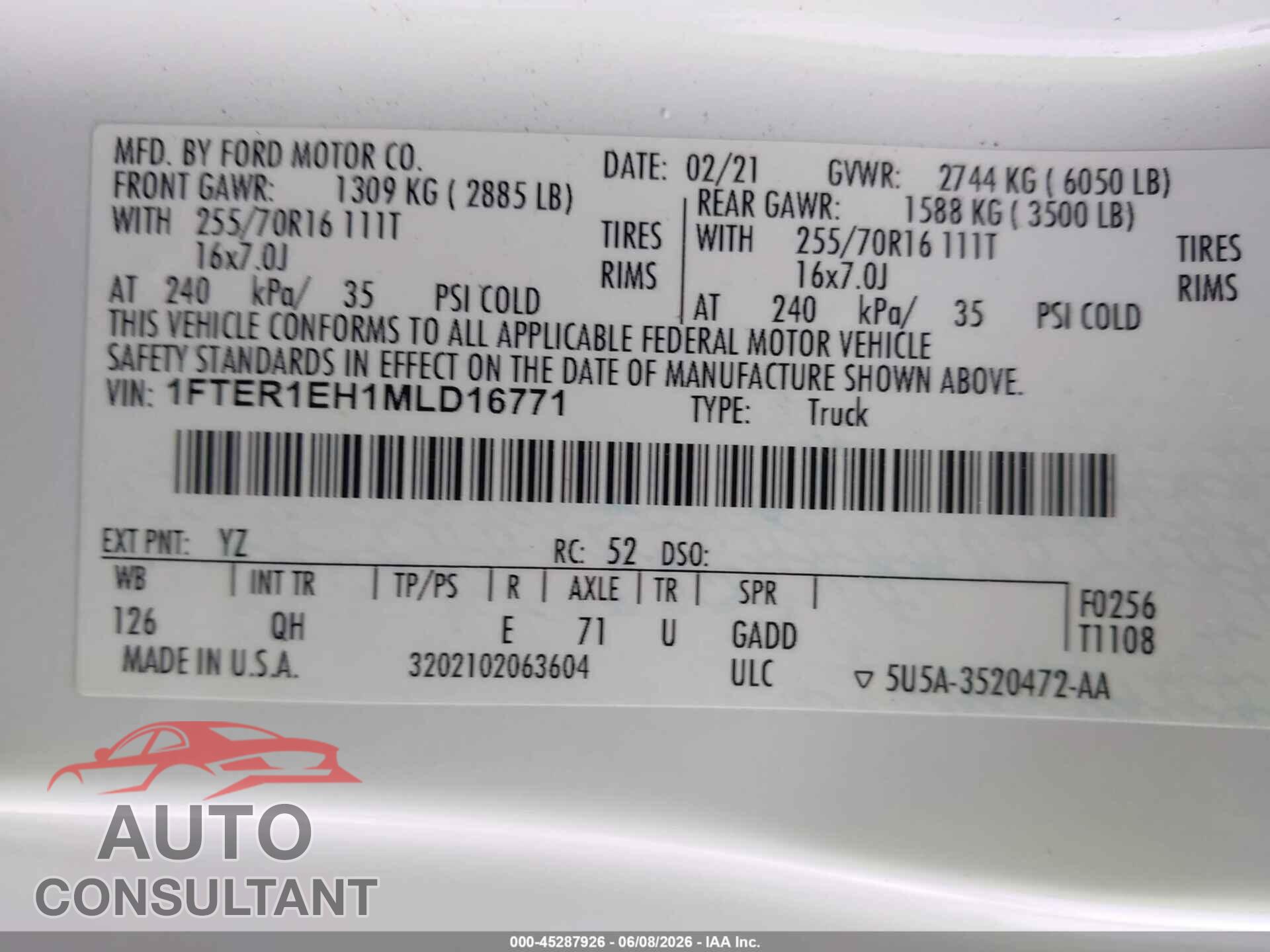 FORD RANGER 2021 - 1FTER1EH1MLD16771