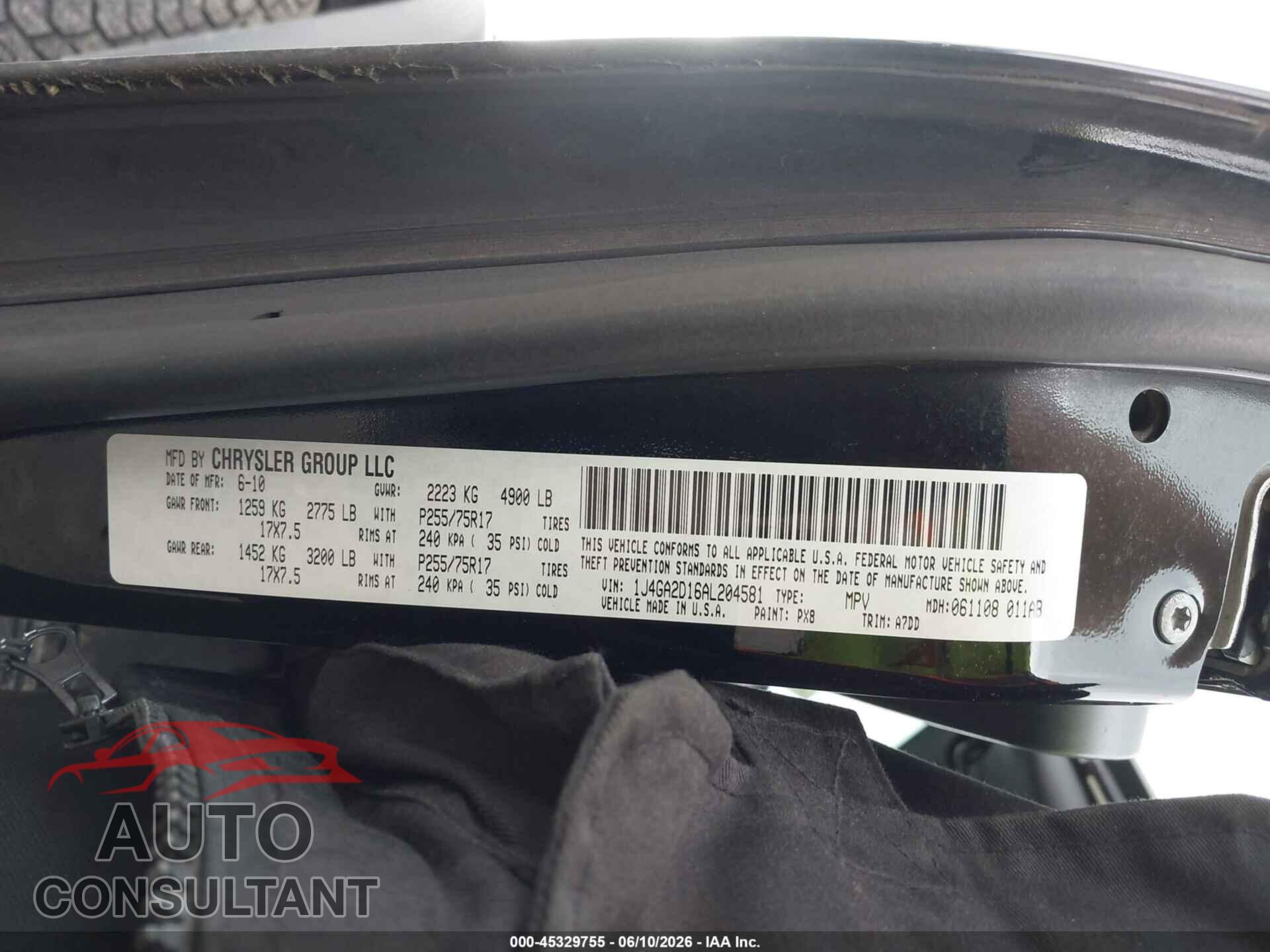 JEEP WRANGLER 2010 - 1J4GA2D16AL204581