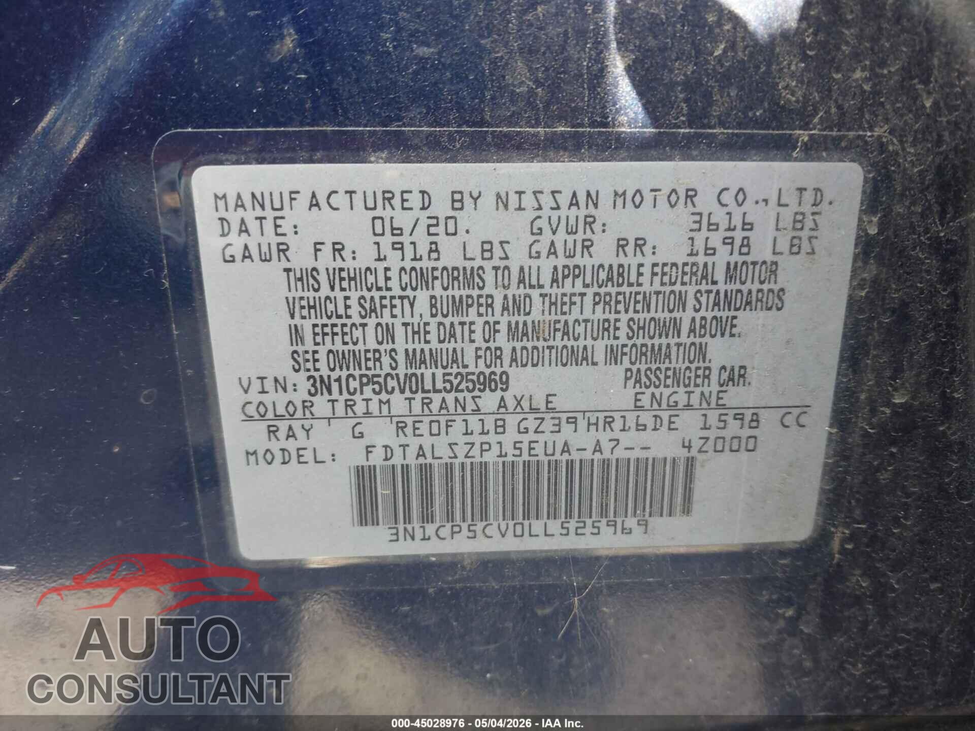 NISSAN KICKS 2020 - 3N1CP5CV0LL525969
