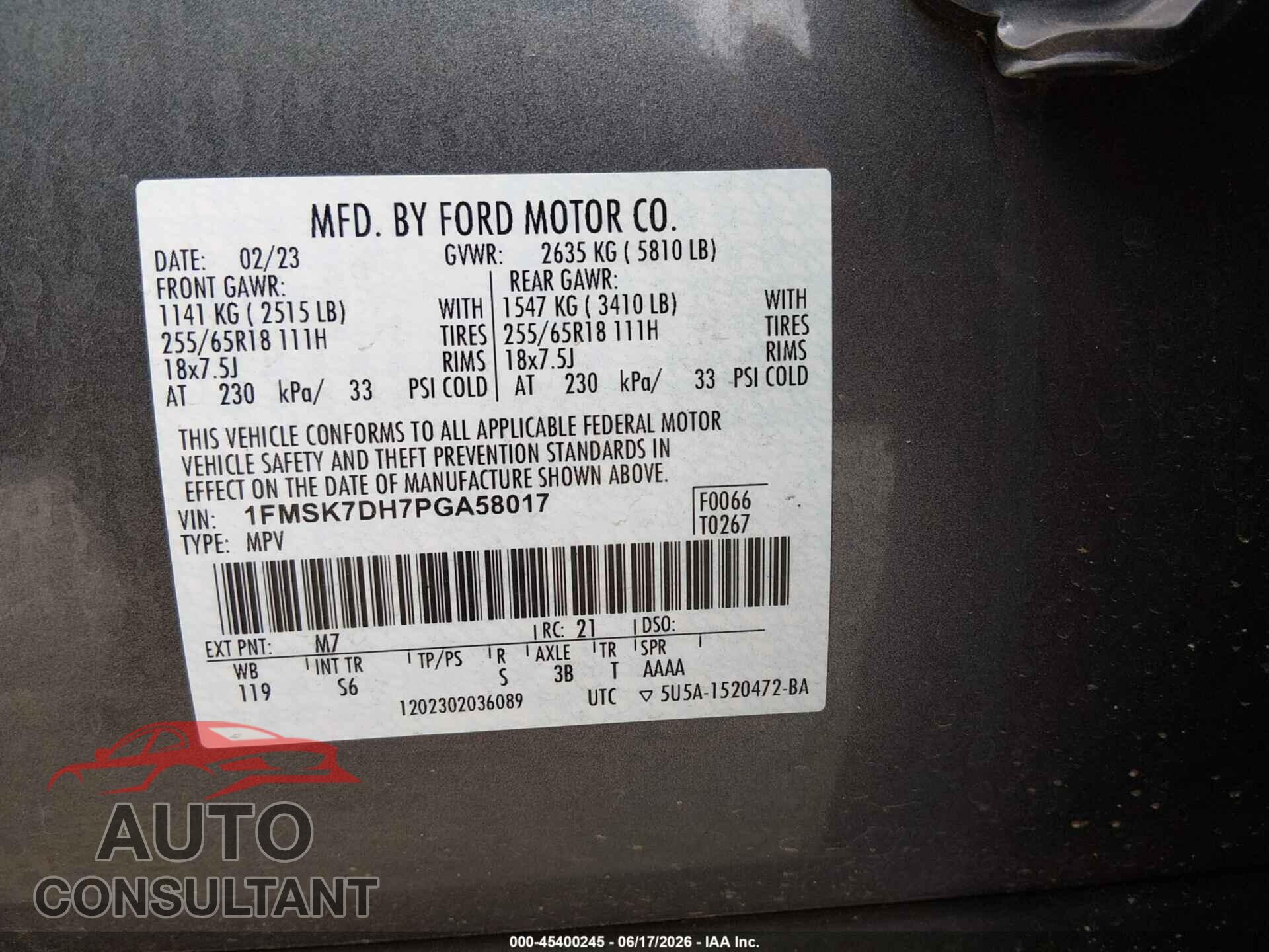 FORD EXPLORER 2023 - 1FMSK7DH7PGA58017