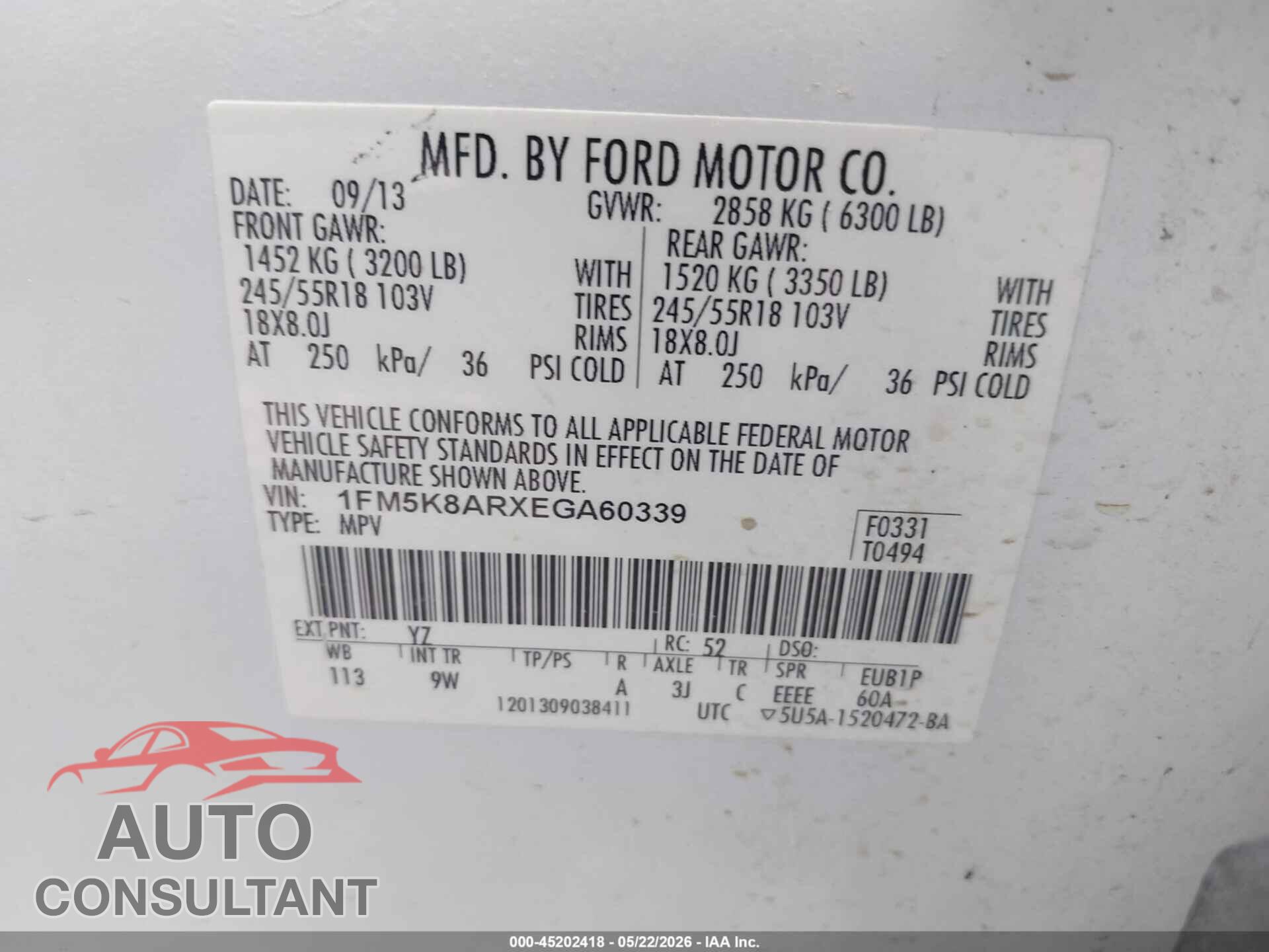 FORD UTILITY POLICE INTERCEPTOR 2014 - 1FM5K8ARXEGA60339