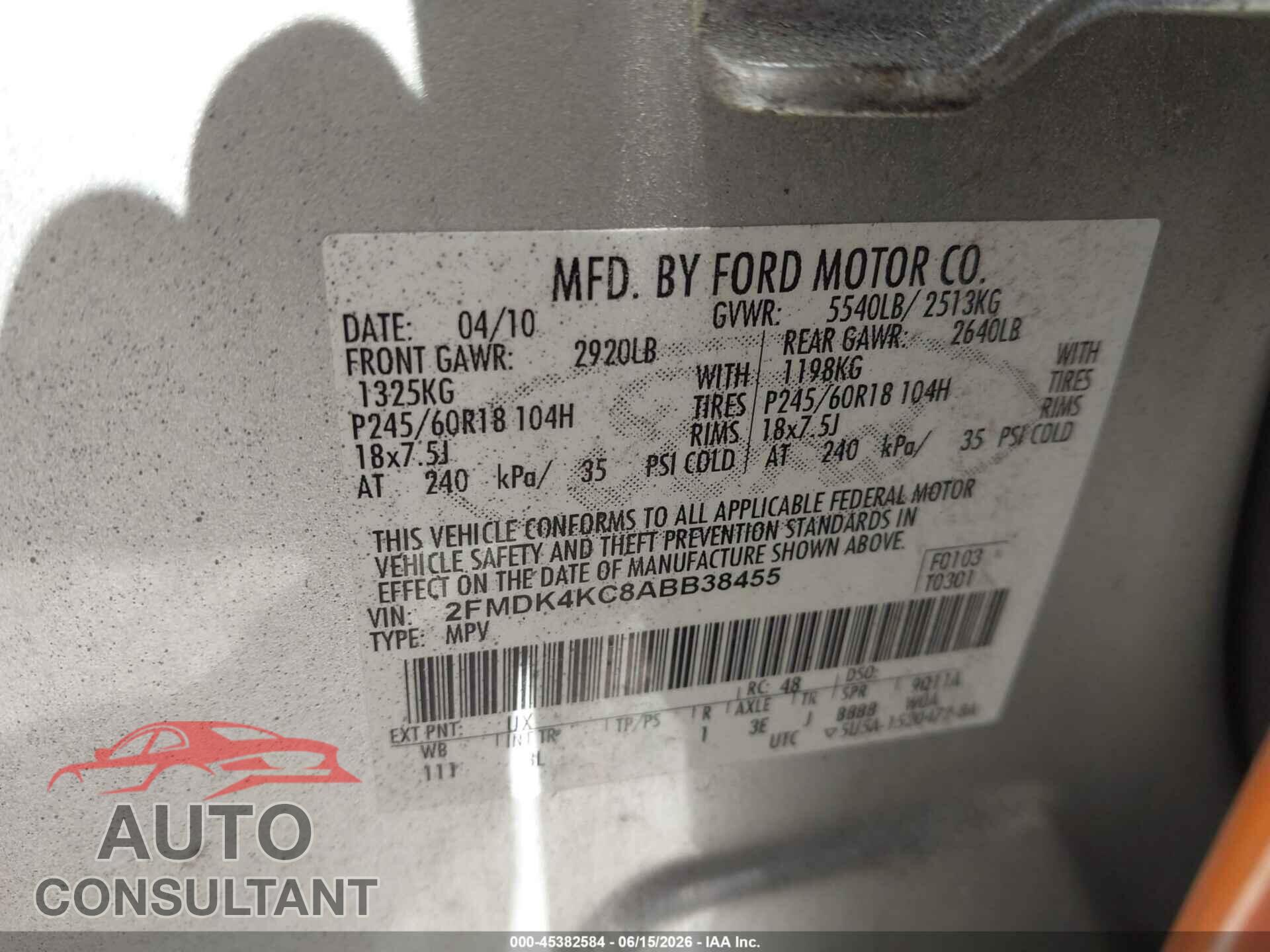 FORD EDGE 2010 - 2FMDK4KC8ABB38455