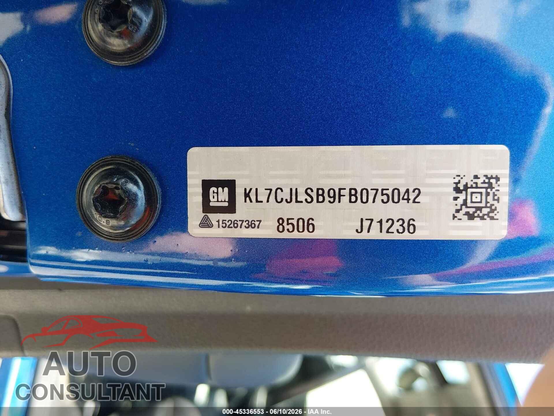 CHEVROLET TRAX 2015 - KL7CJLSB9FB075042