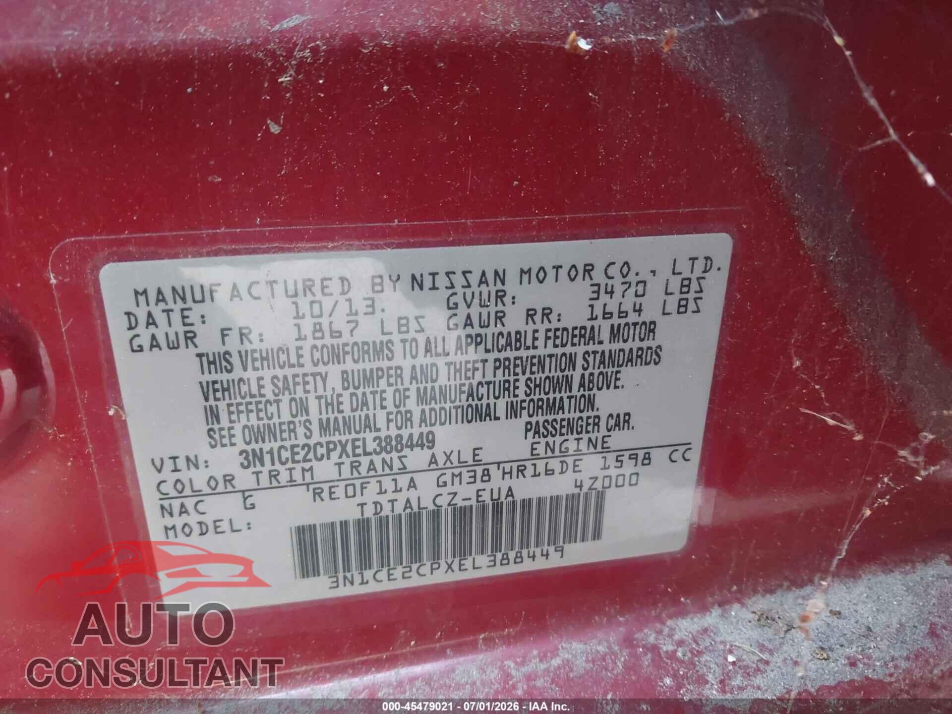 NISSAN VERSA NOTE 2014 - 3N1CE2CPXEL388449