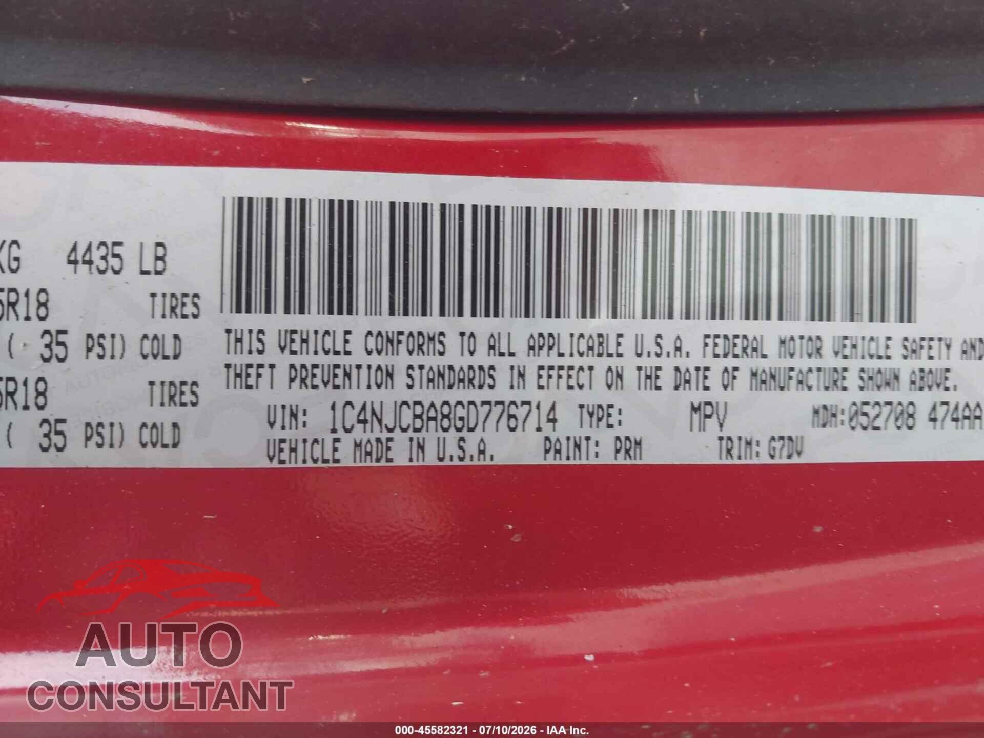 JEEP COMPASS 2016 - 1C4NJCBA8GD776714