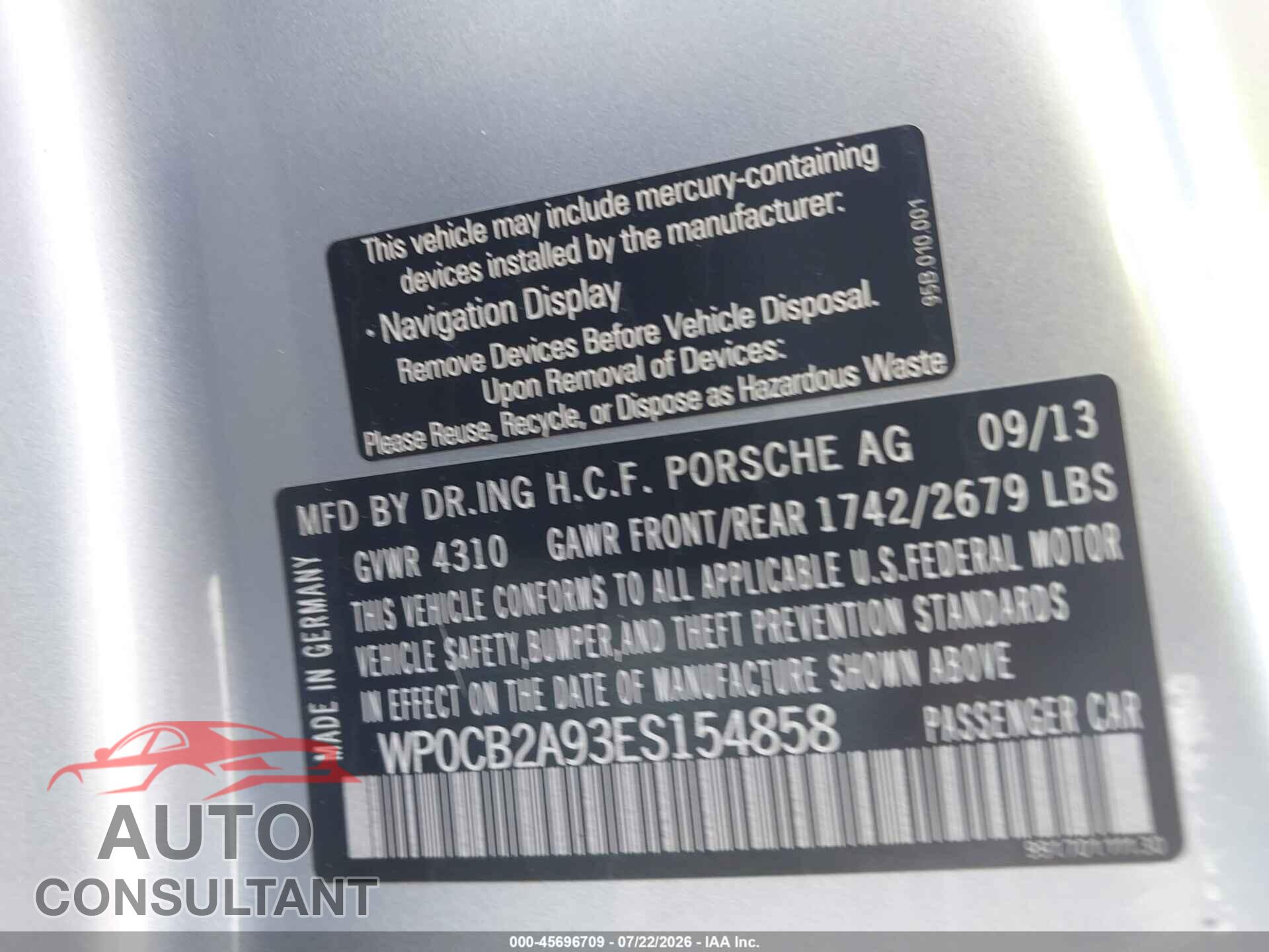 PORSCHE 911 2014 - WP0CB2A93ES154858