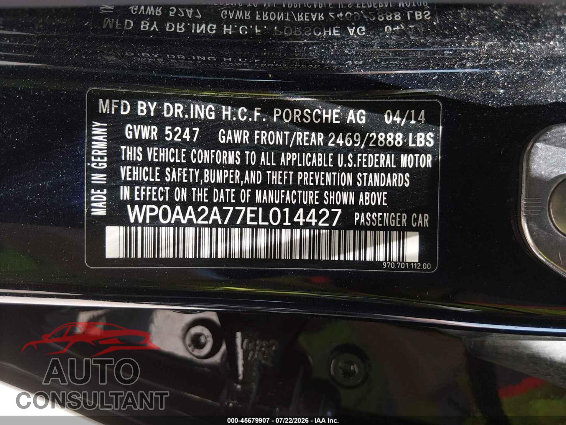 PORSCHE PANAMERA 2014 - WP0AA2A77EL014427