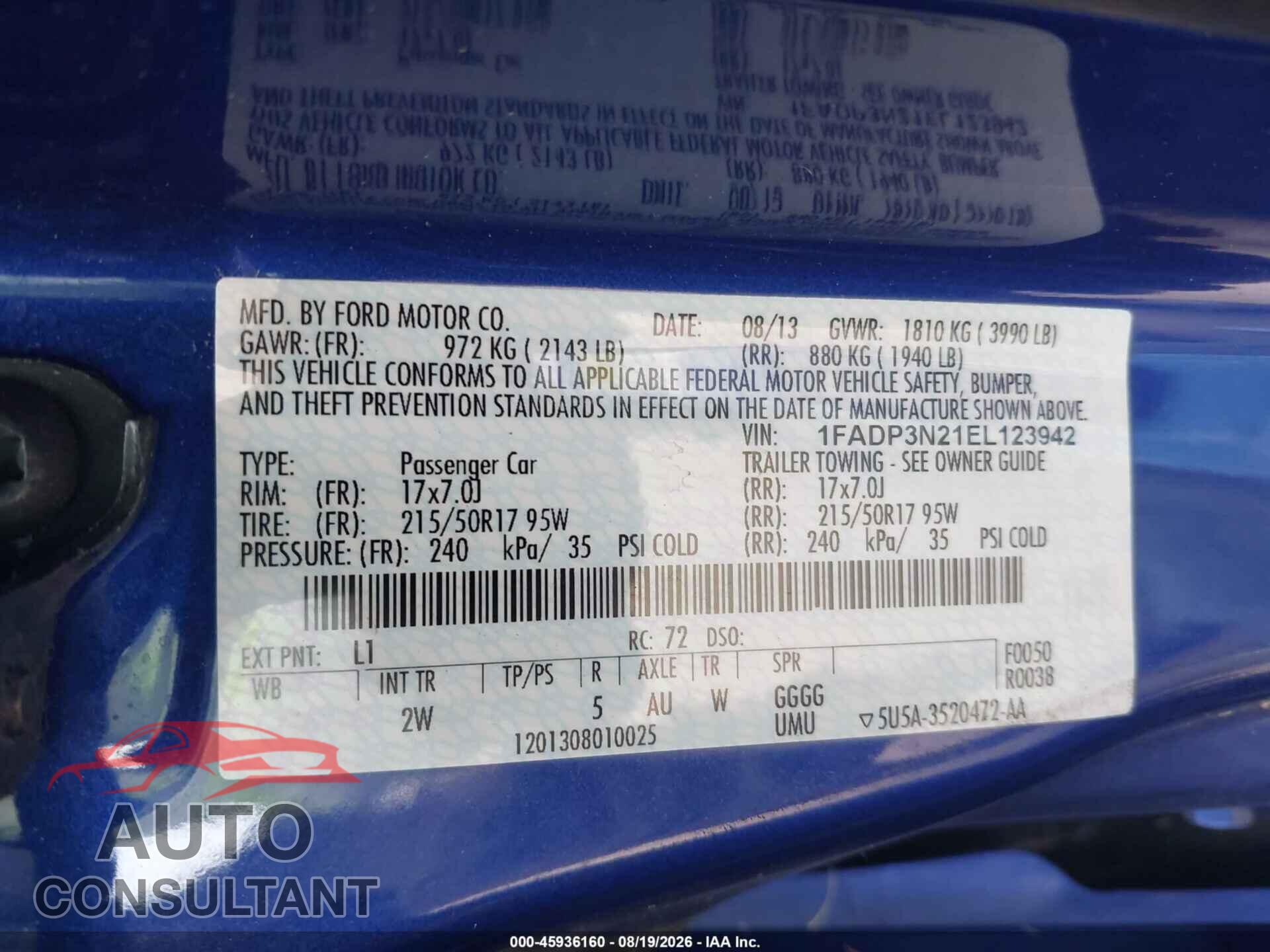 FORD FOCUS 2014 - 1FADP3N21EL123942