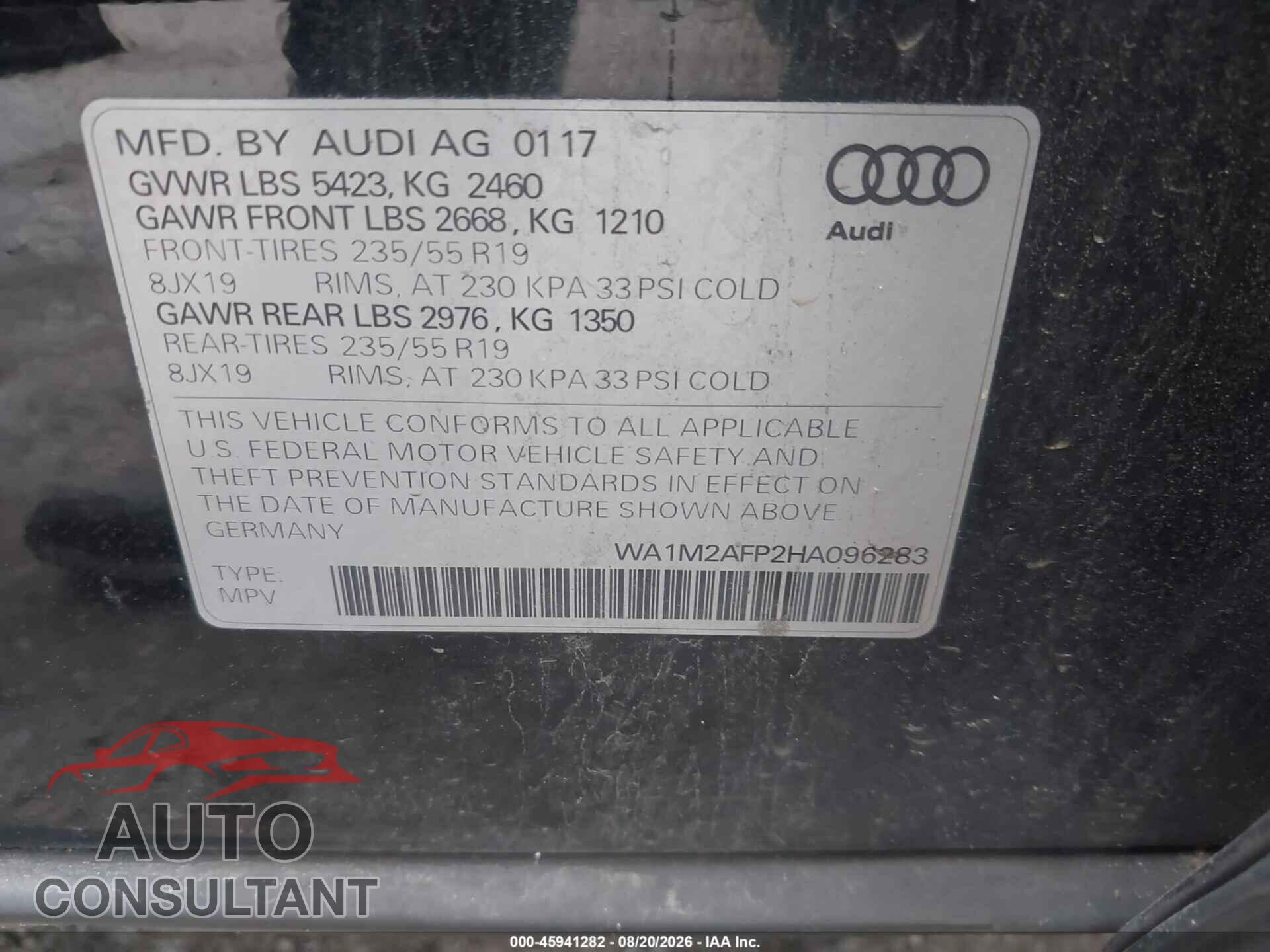AUDI Q5 2017 - WA1M2AFP2HA096283