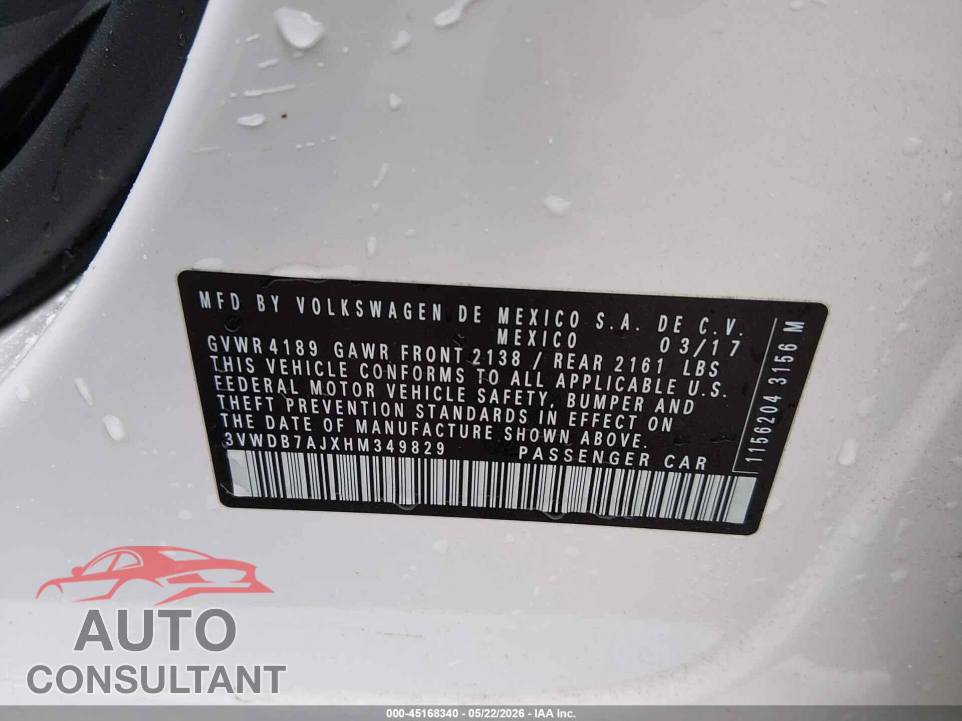 VOLKSWAGEN JETTA 2017 - 3VWDB7AJXHM349829
