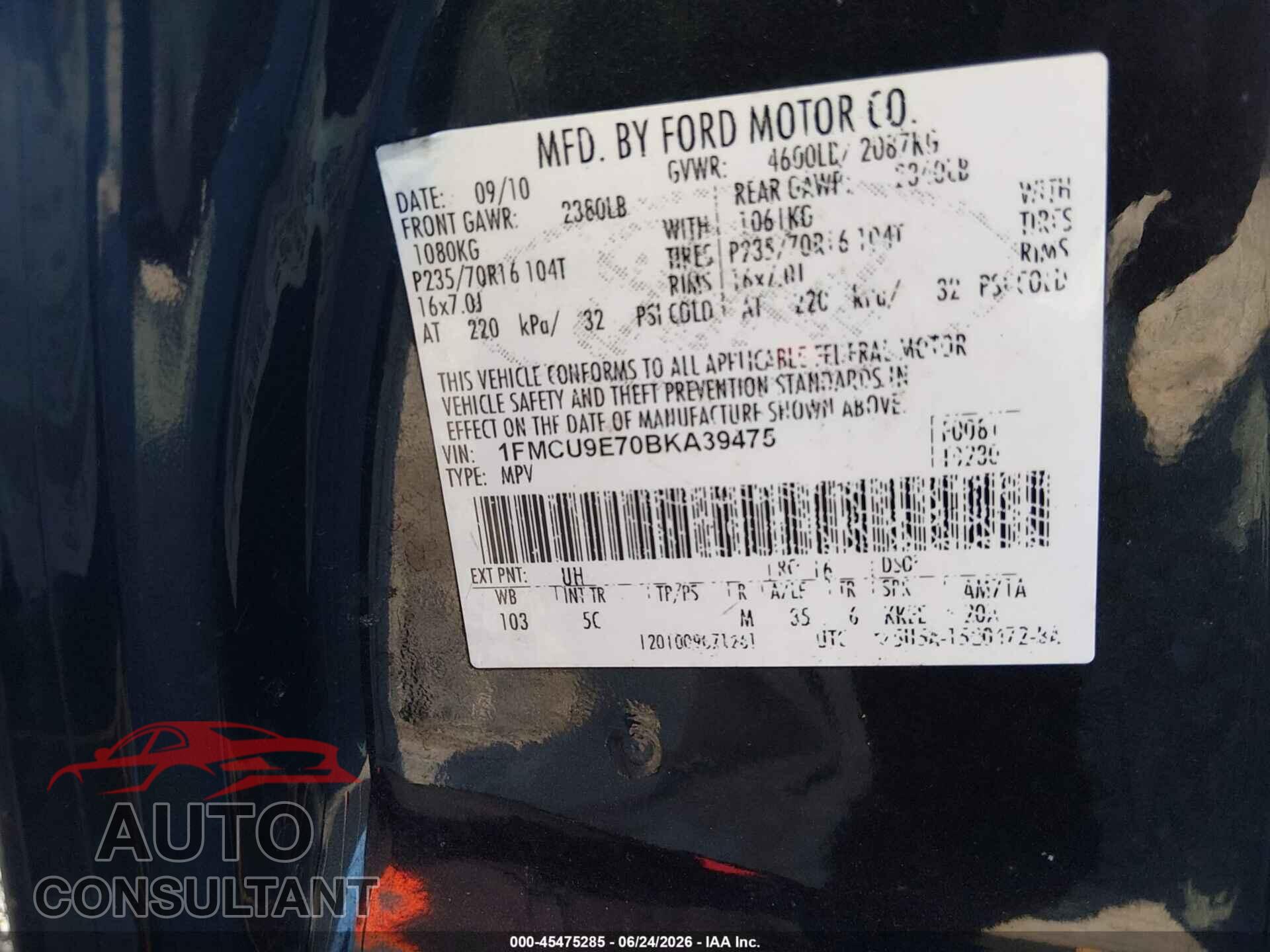 FORD ESCAPE 2011 - 1FMCU9E70BKA39475