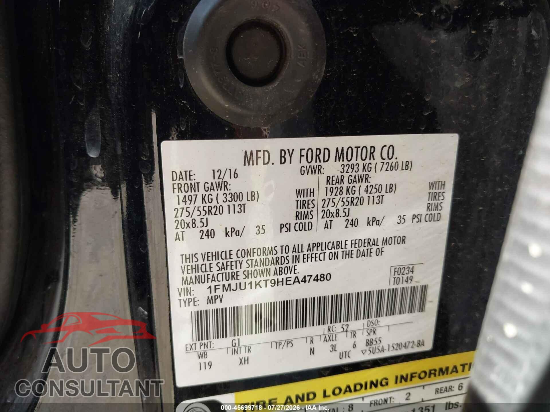 FORD EXPEDITION 2017 - 1FMJU1KT9HEA47480