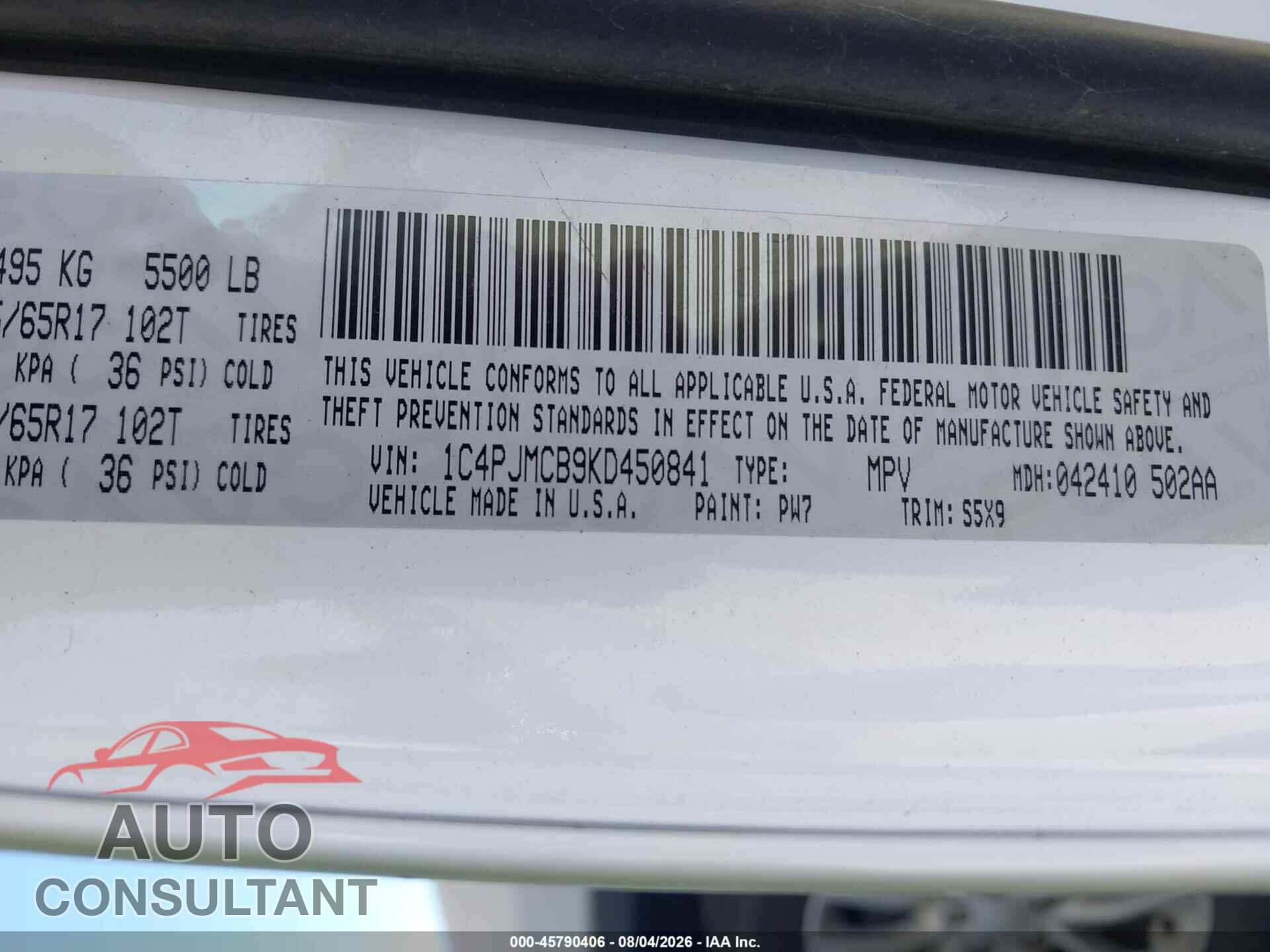 JEEP CHEROKEE 2019 - 1C4PJMCB9KD450841