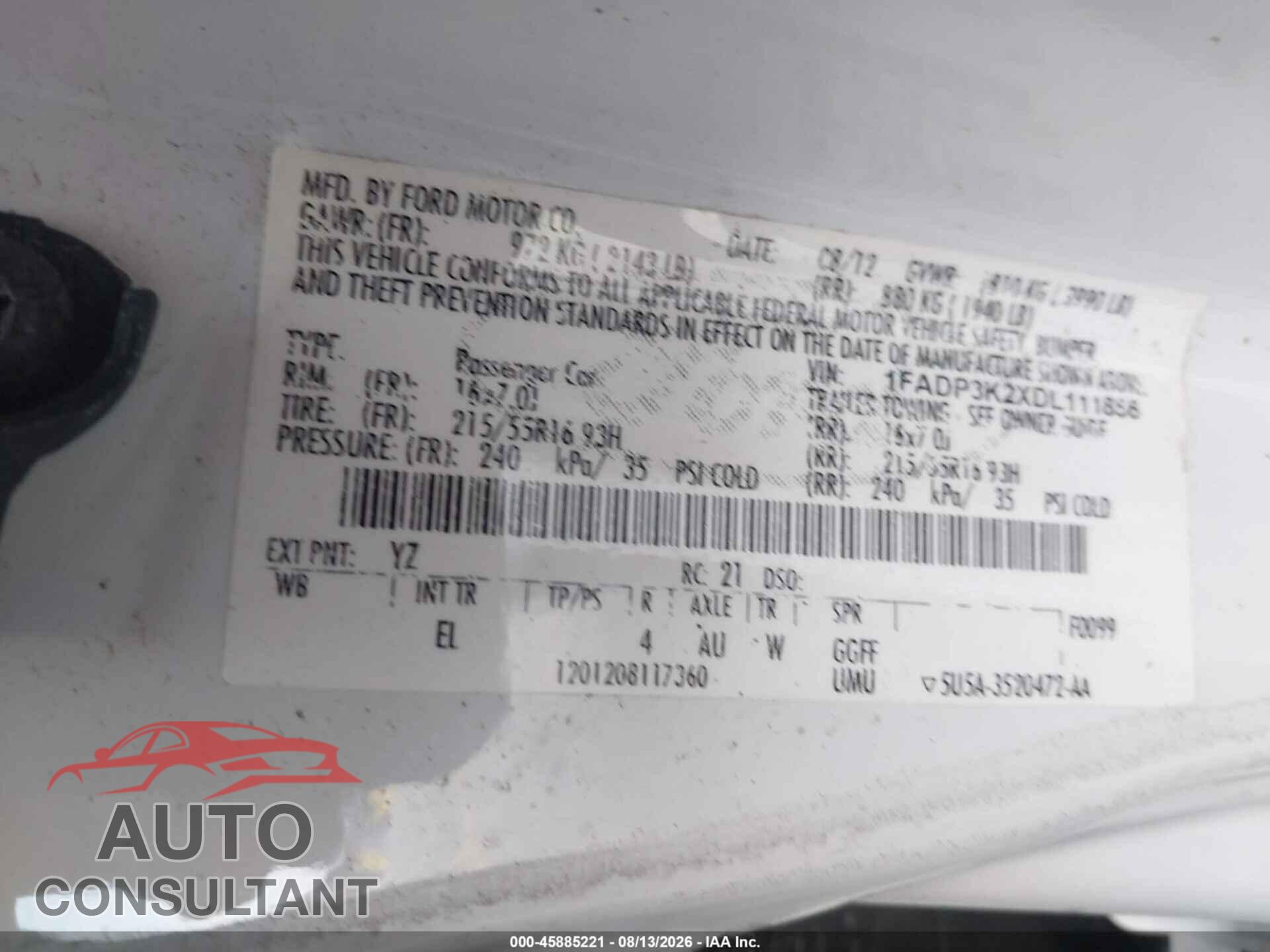 FORD FOCUS 2013 - 1FADP3K2XDL111856