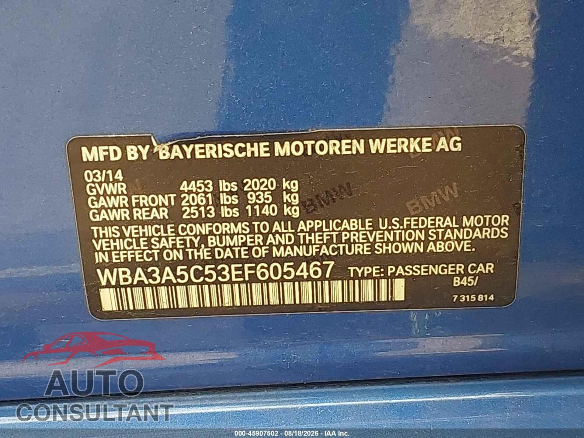 BMW 328I 2014 - WBA3A5C53EF605467