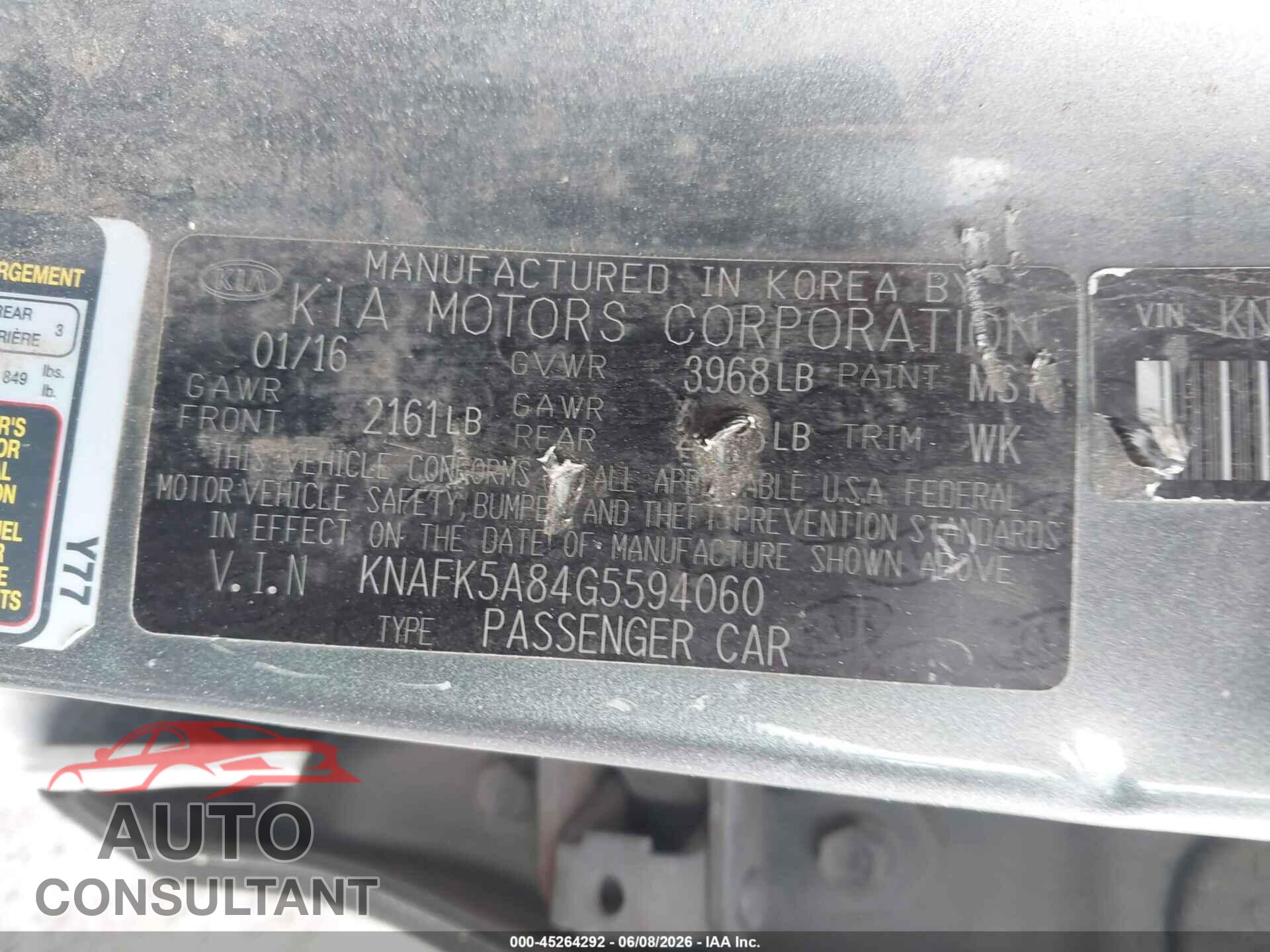 KIA FORTE 2016 - KNAFK5A84G5594060