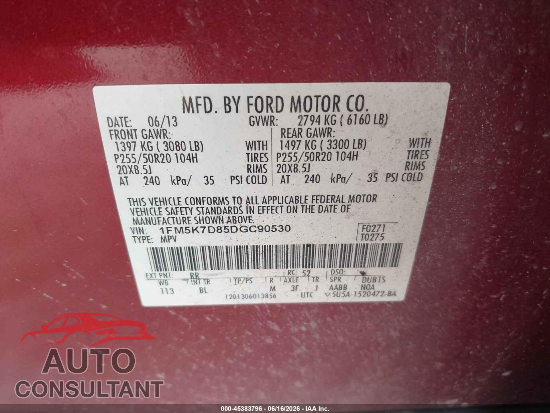 FORD EXPLORER 2013 - 1FM5K7D85DGC90530