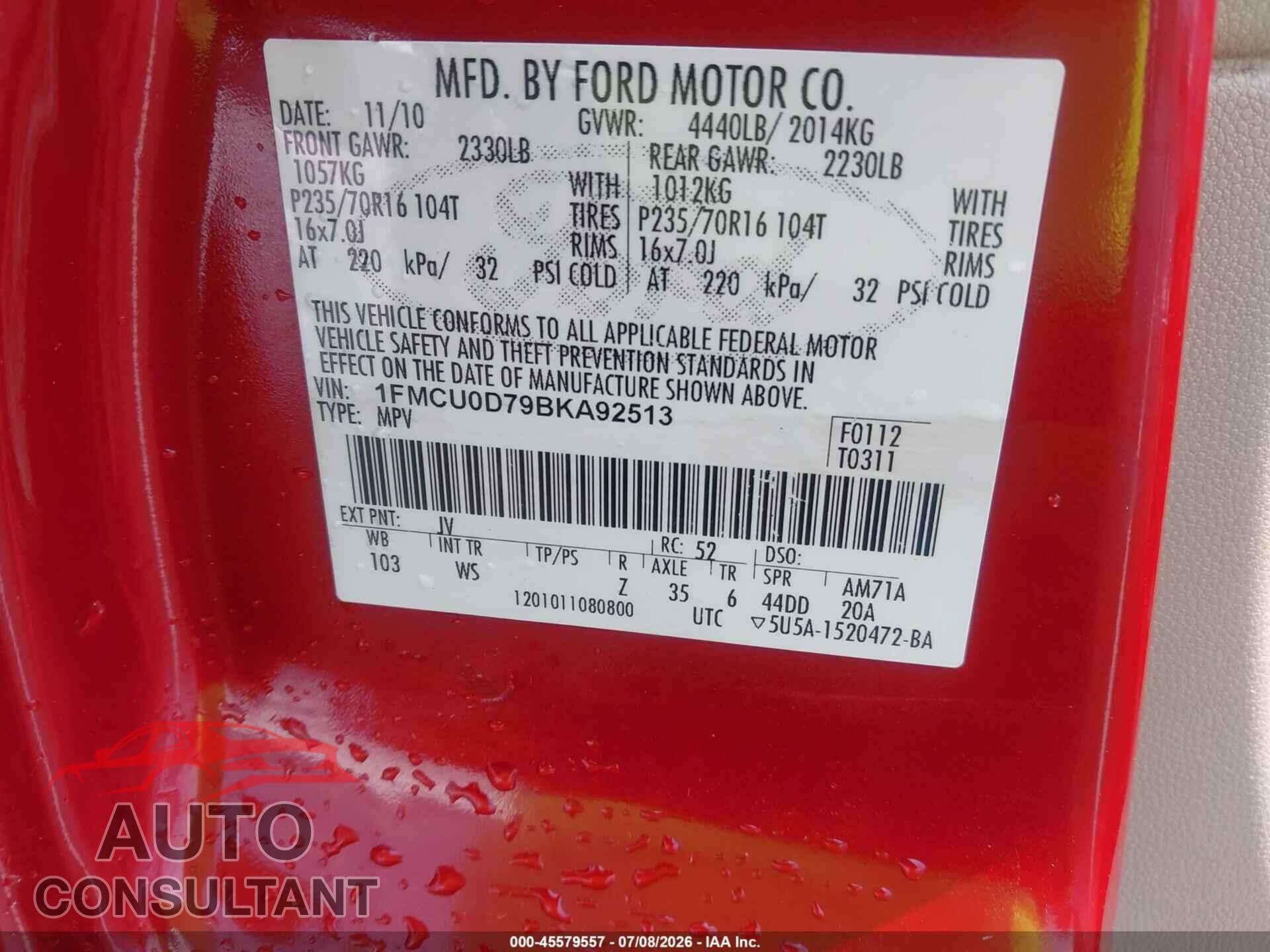 FORD ESCAPE 2011 - 1FMCU0D79BKA92513