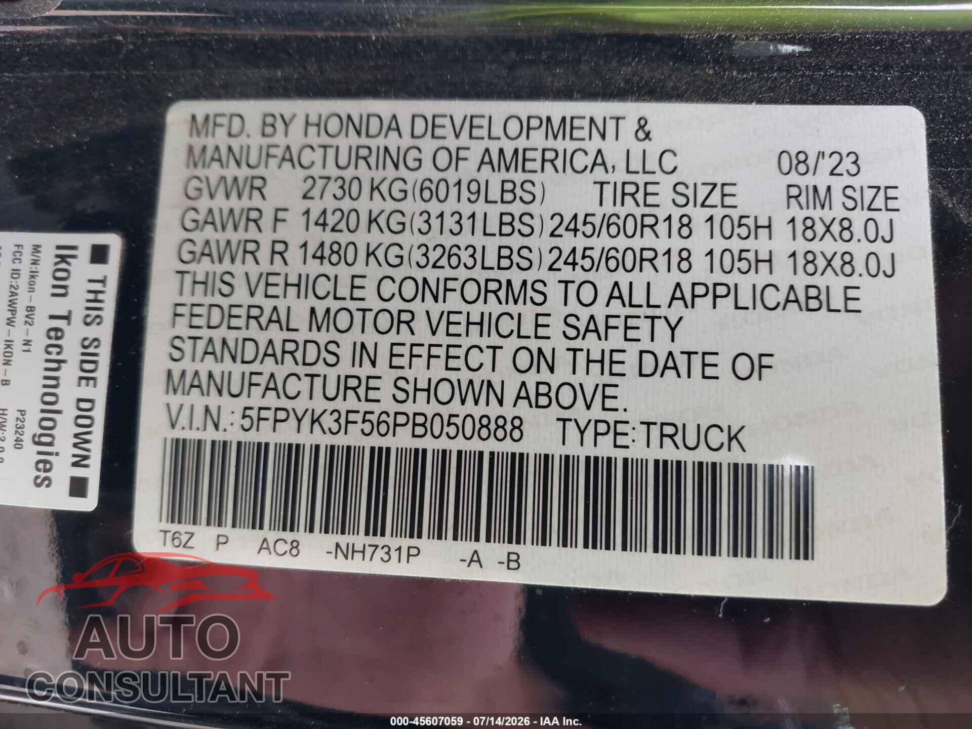 HONDA RIDGELINE 2023 - 5FPYK3F56PB050888