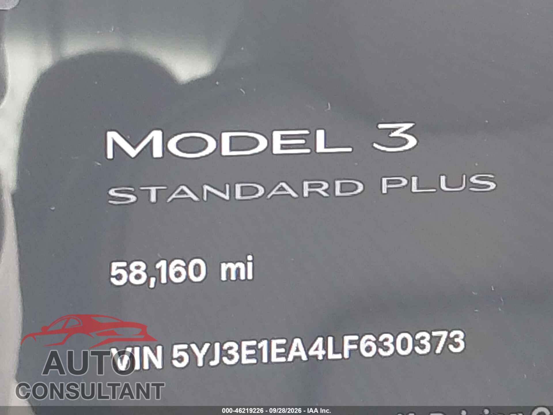 TESLA MODEL 3 2020 - 5YJ3E1EA4LF630373