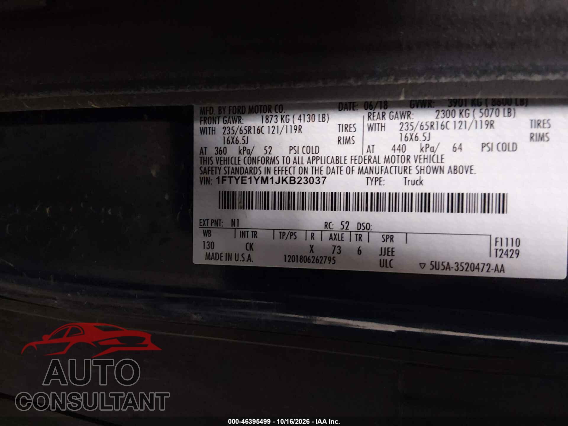FORD TRANSIT-150 2018 - 1FTYE1YM1JKB23037