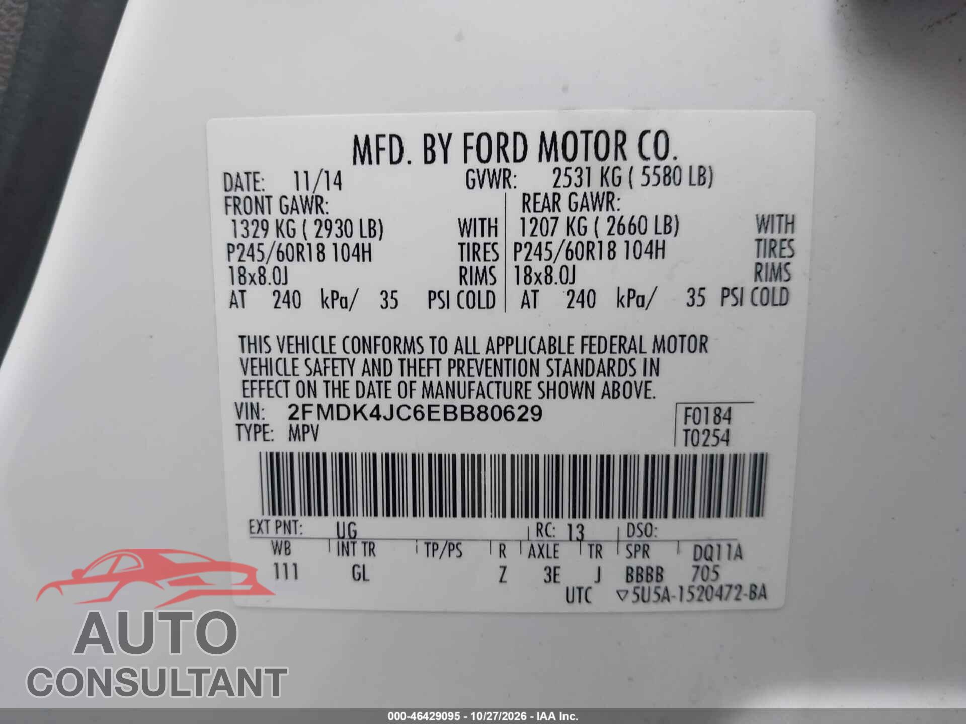 FORD EDGE 2014 - 2FMDK4JC6EBB80629