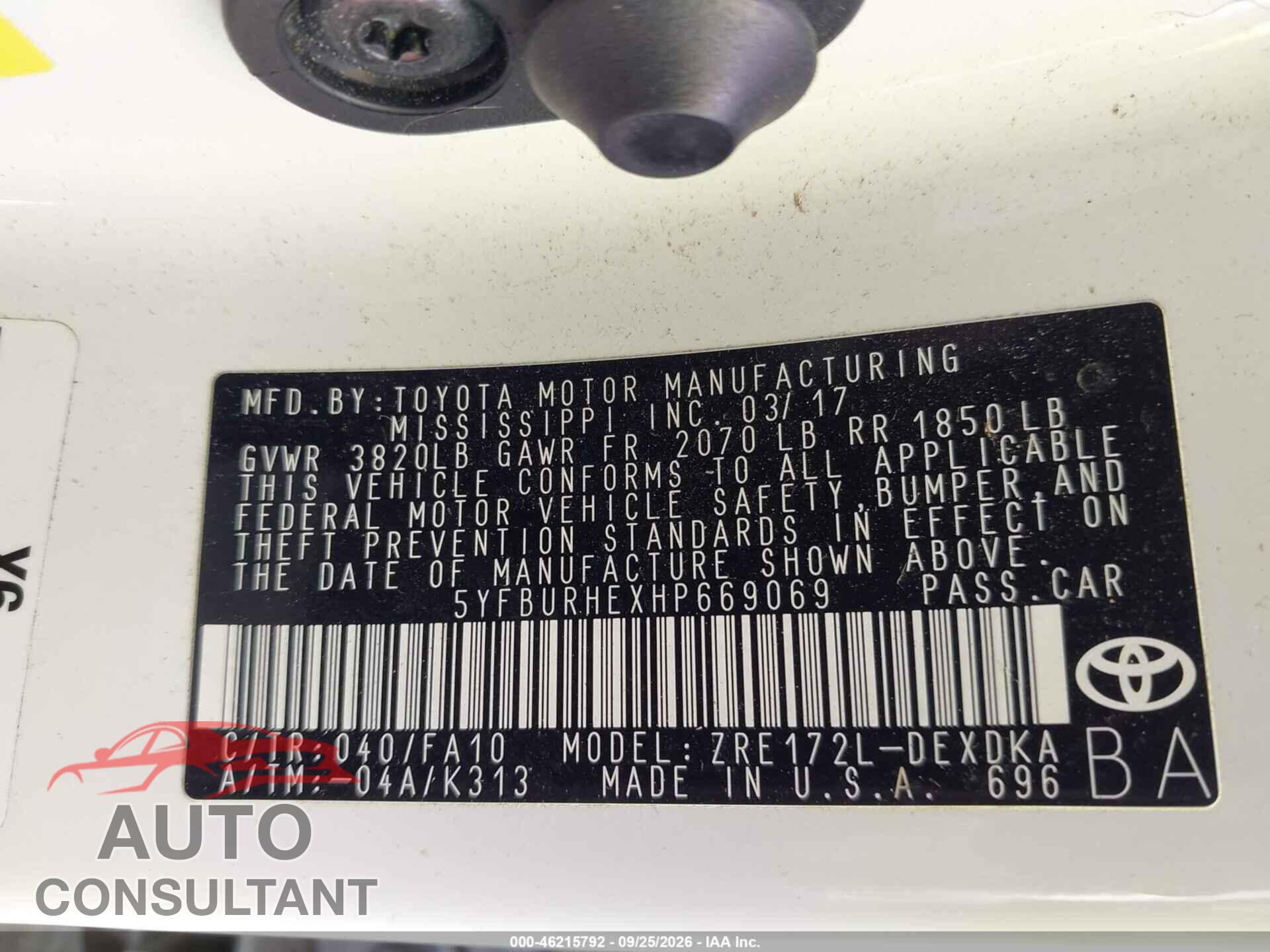 TOYOTA COROLLA 2017 - 5YFBURHEXHP669069