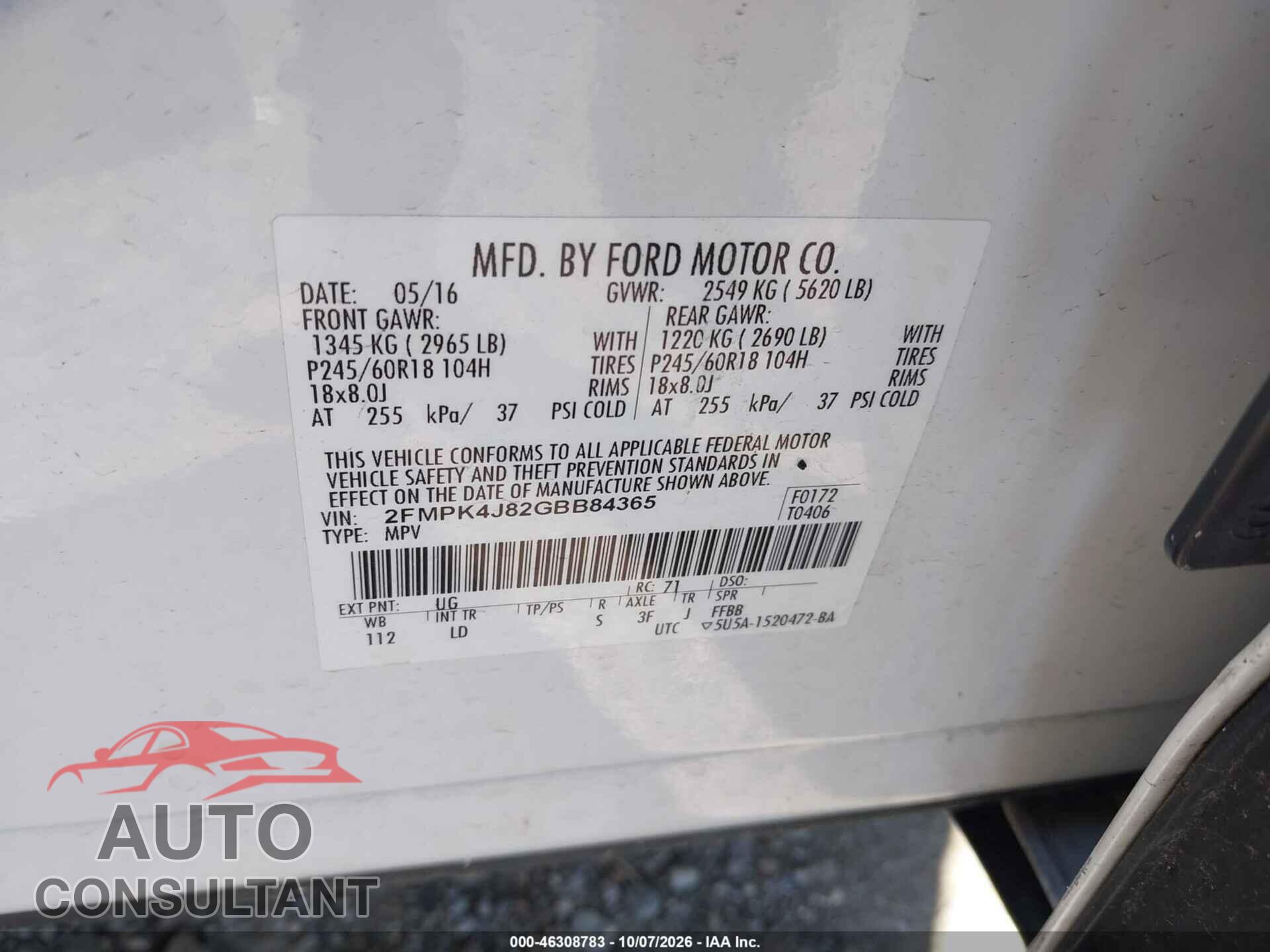 FORD EDGE 2016 - 2FMPK4J82GBB84365