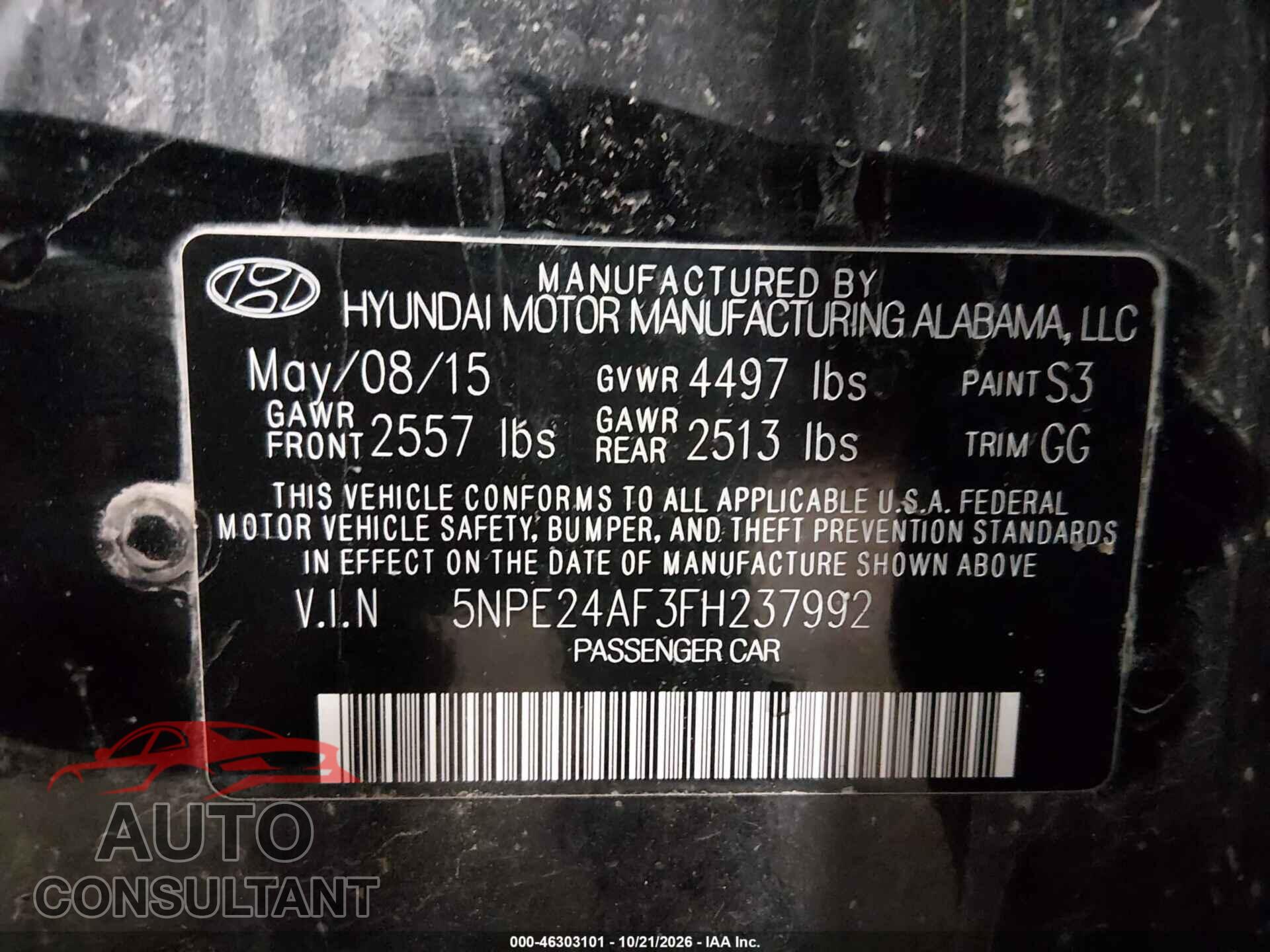 HYUNDAI SONATA 2015 - 5NPE24AF3FH237992