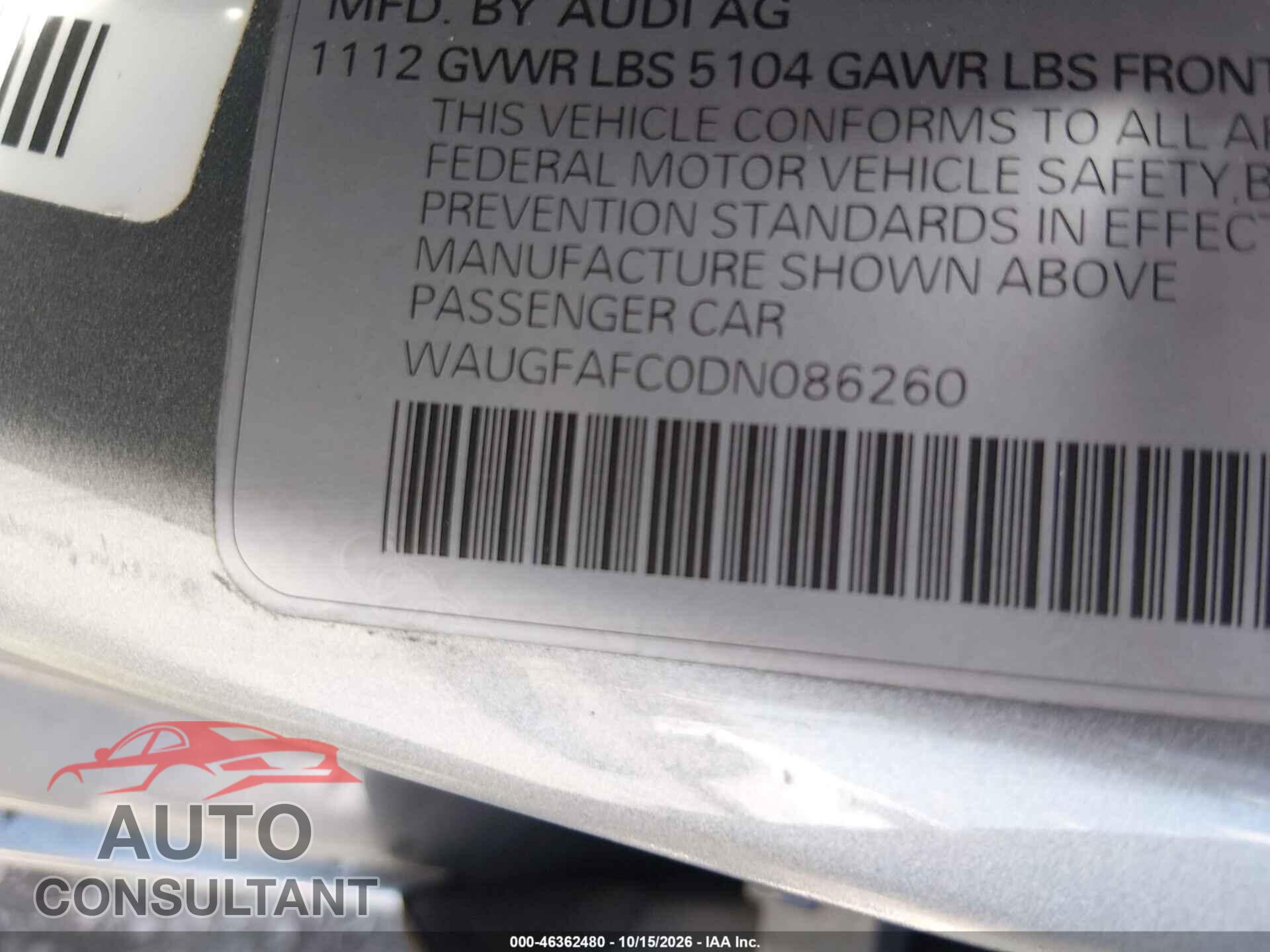 AUDI A6 2013 - WAUGFAFCODNO86260