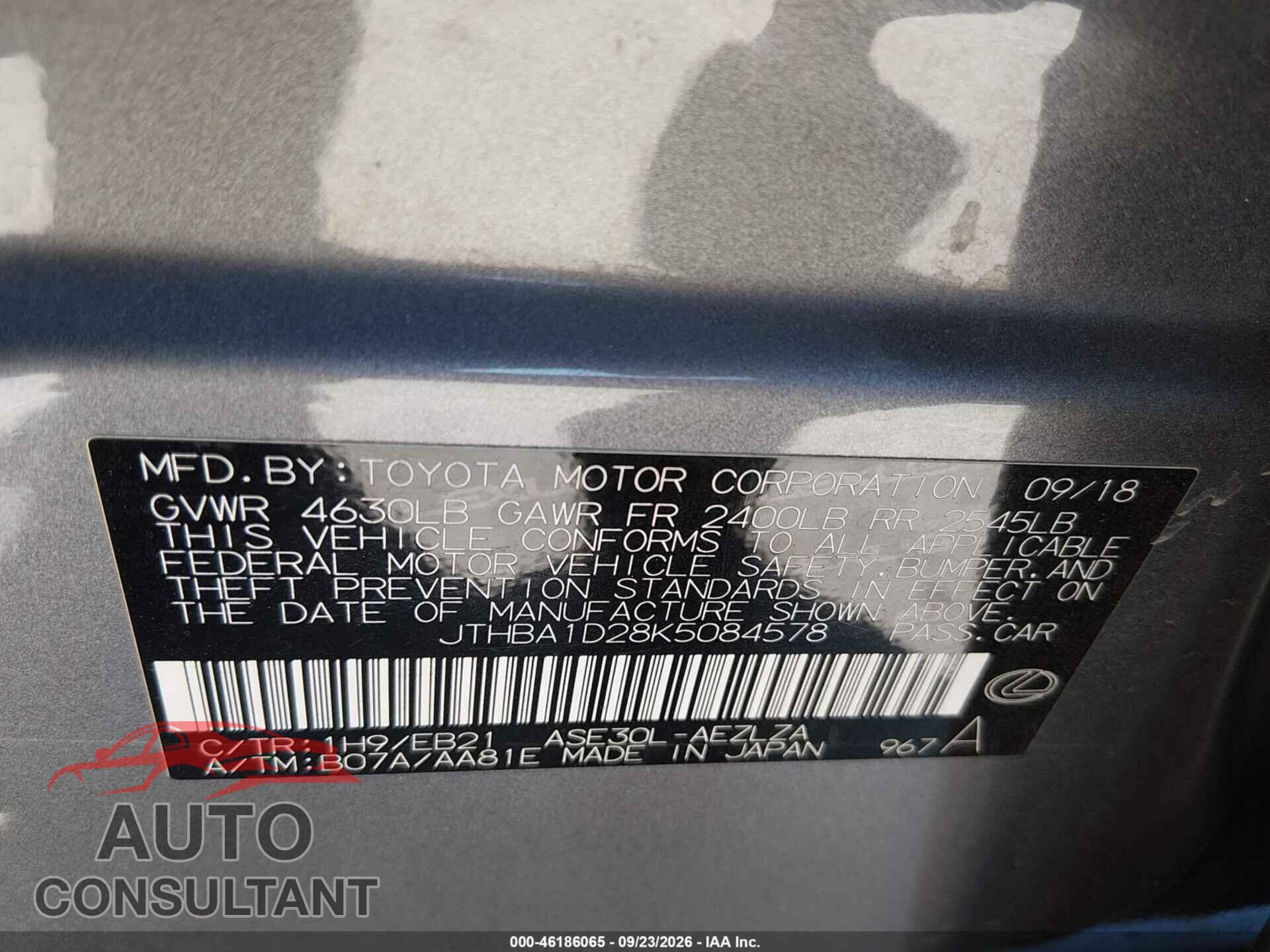 LEXUS IS 300 2019 - JTHBA1D28K5084578