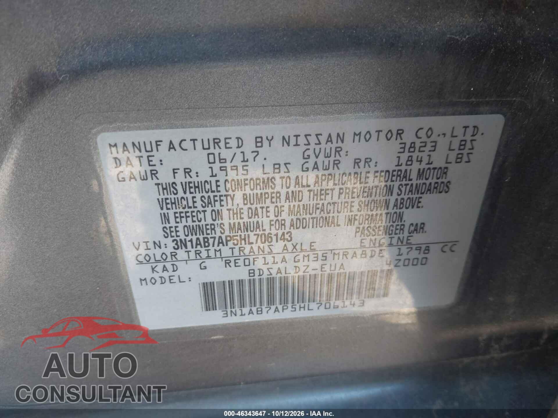 NISSAN SENTRA 2017 - 3N1AB7AP5HL706143
