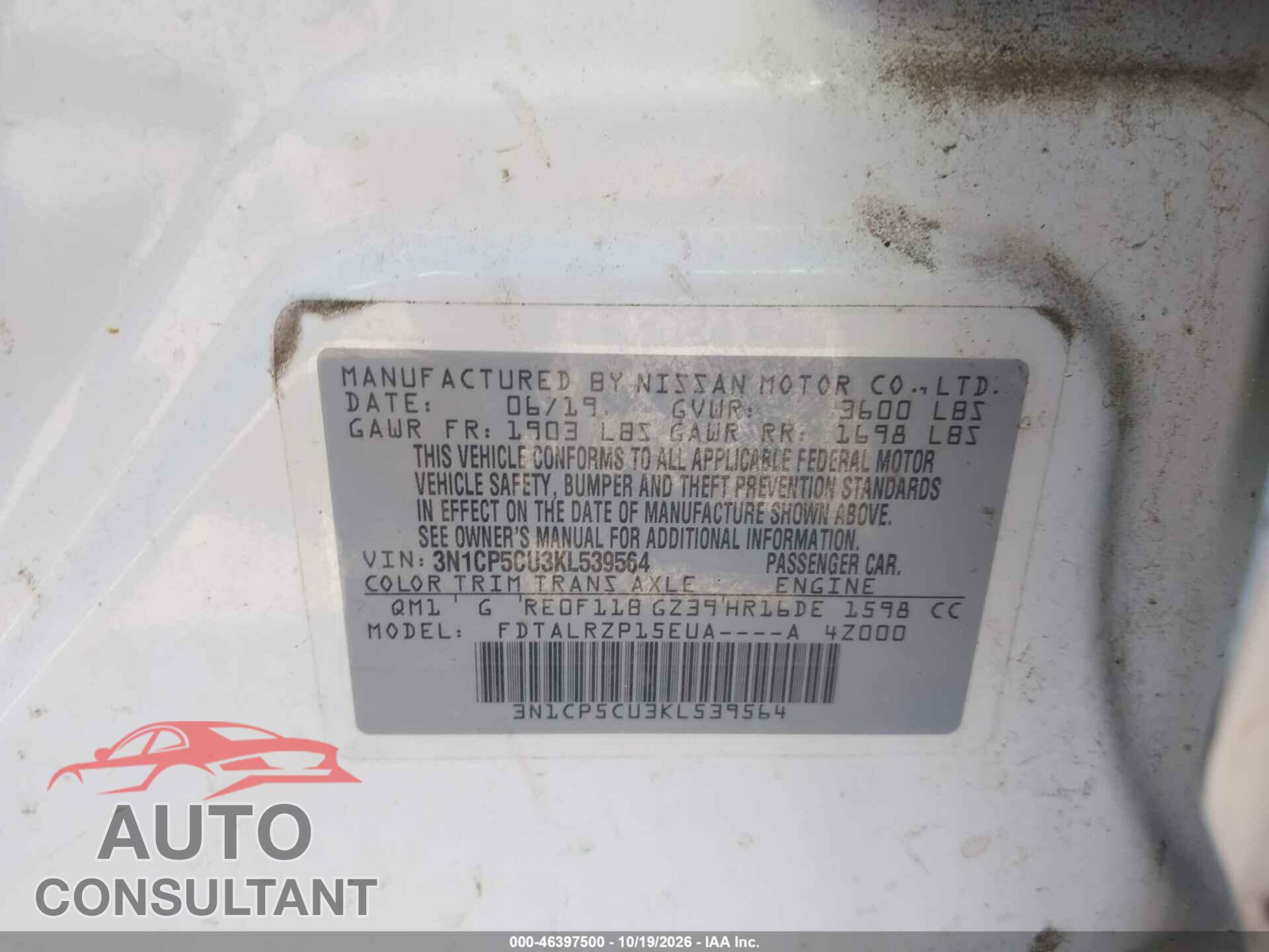 NISSAN KICKS 2019 - 3N1CP5CU3KL539564