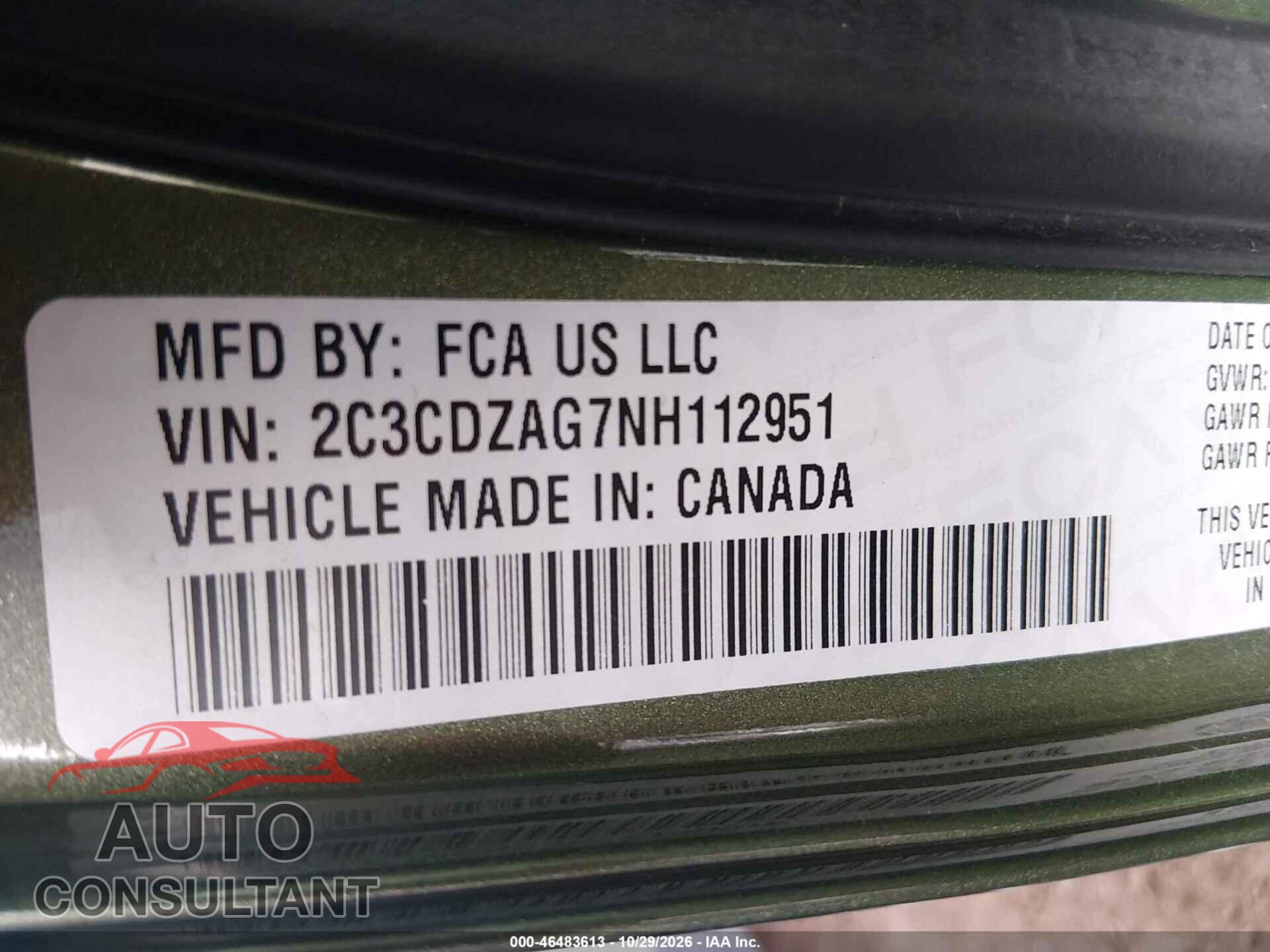 DODGE CHALLENGER 2022 - 2C3CDZAG7NH112951