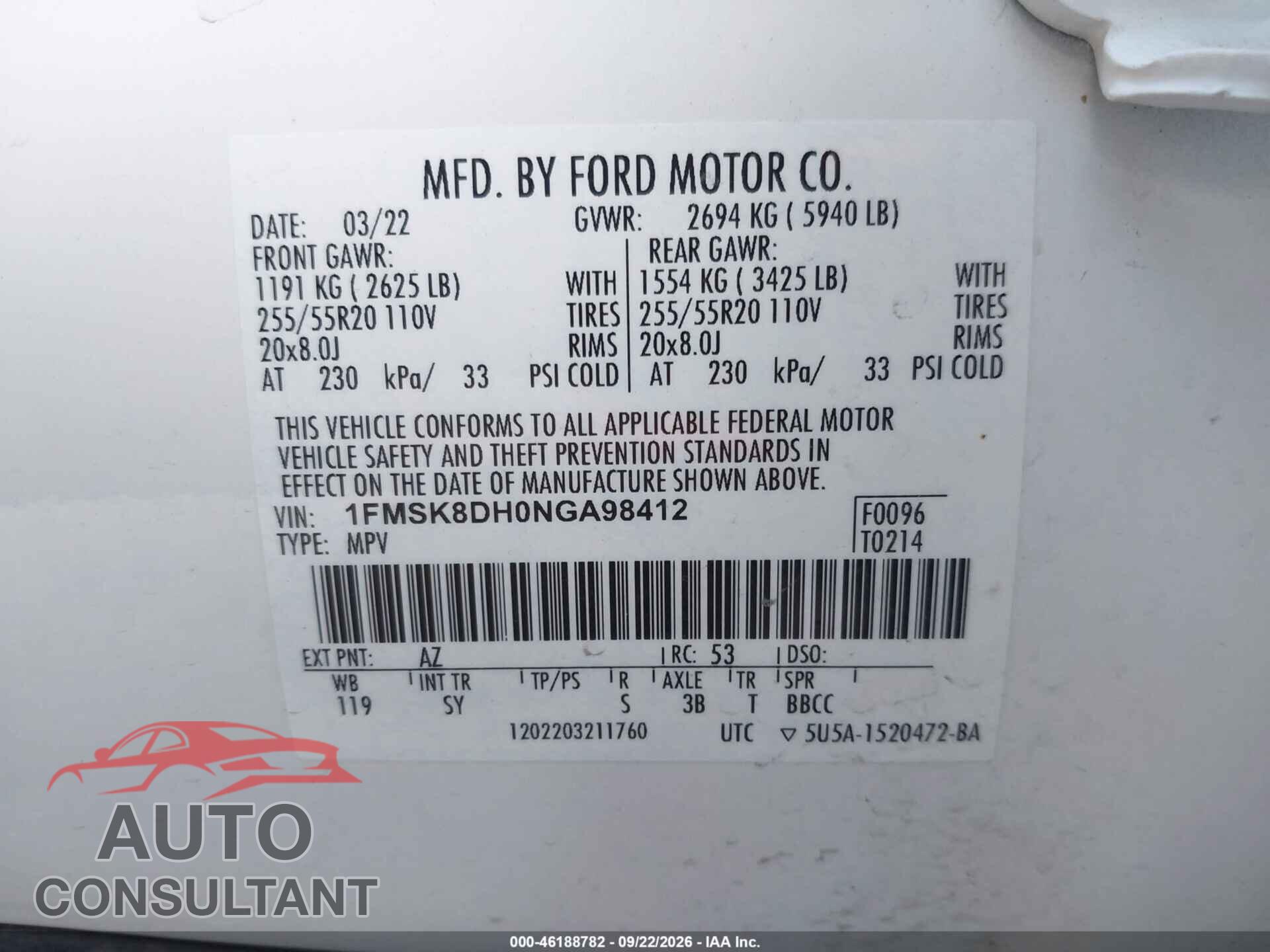 FORD EXPLORER 2022 - 1FMSK8DH0NGA98412