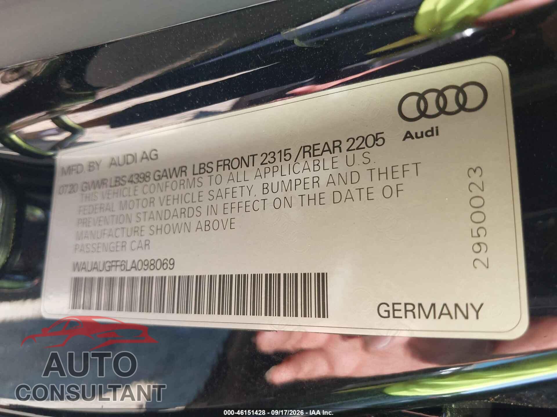 AUDI A3 2020 - WAUAUGFF6LA098069