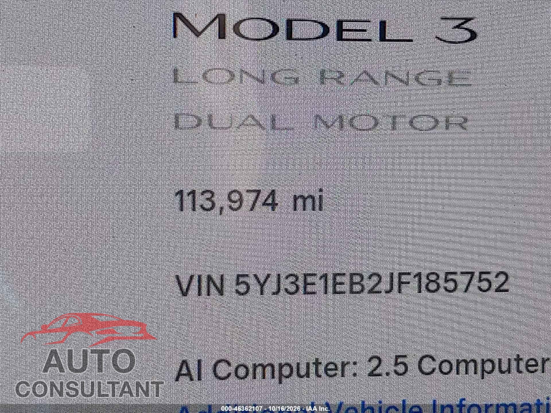 TESLA MODEL 3 2018 - 5YJ3E1EB2JF185752