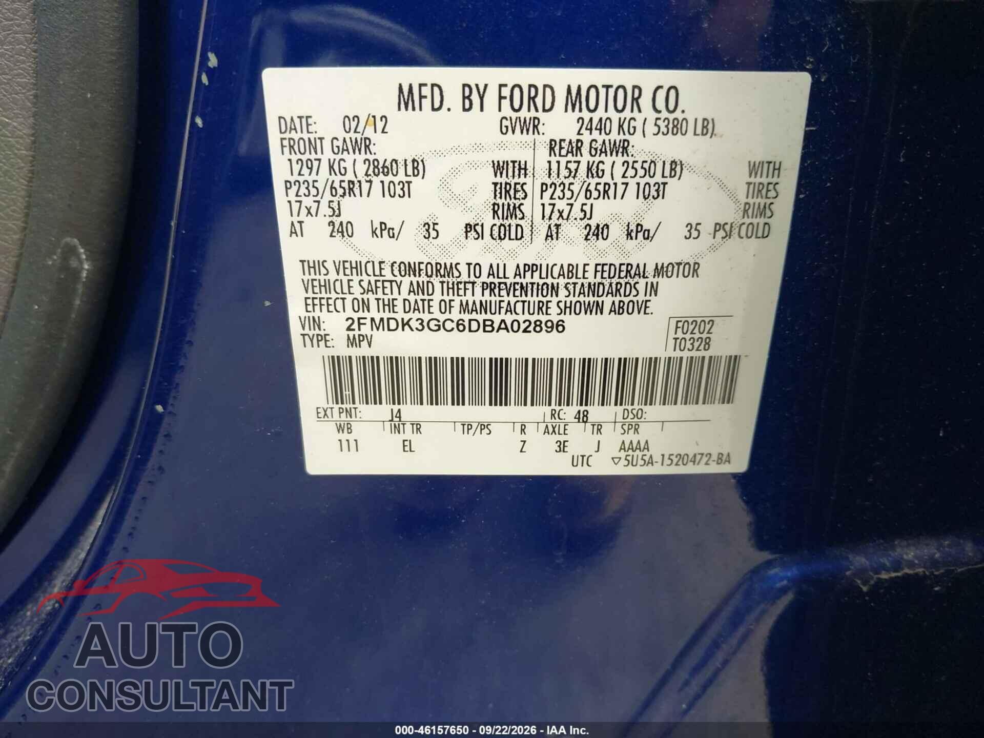 FORD EDGE 2013 - 2FMDK3GC6DBA02896