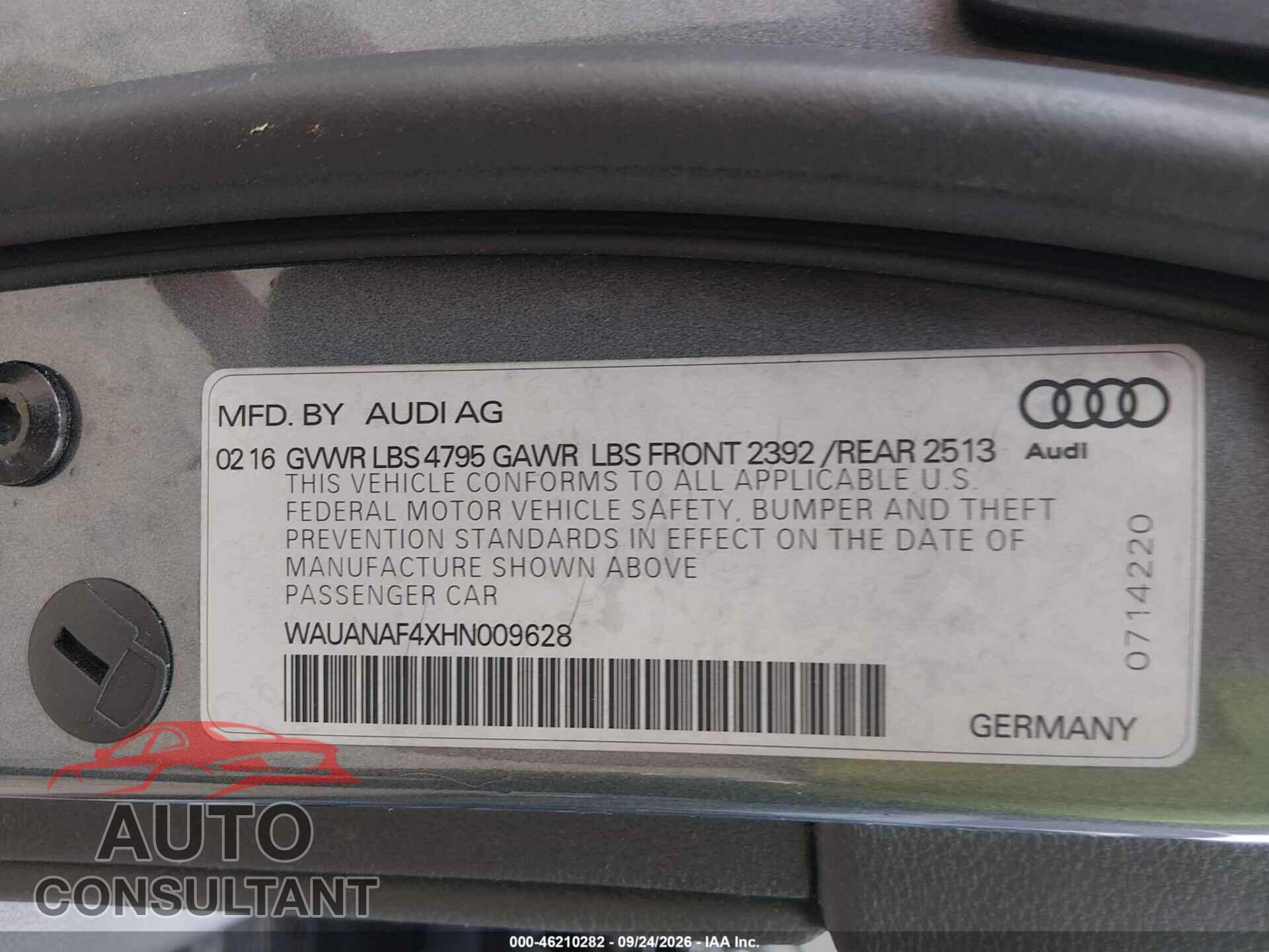AUDI A4 2017 - WAUANAF4XHN009628