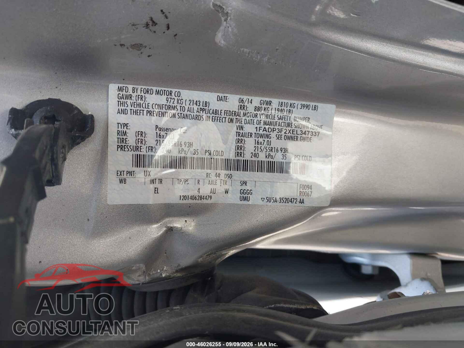 FORD FOCUS 2014 - 1FADP3F2XEL347337