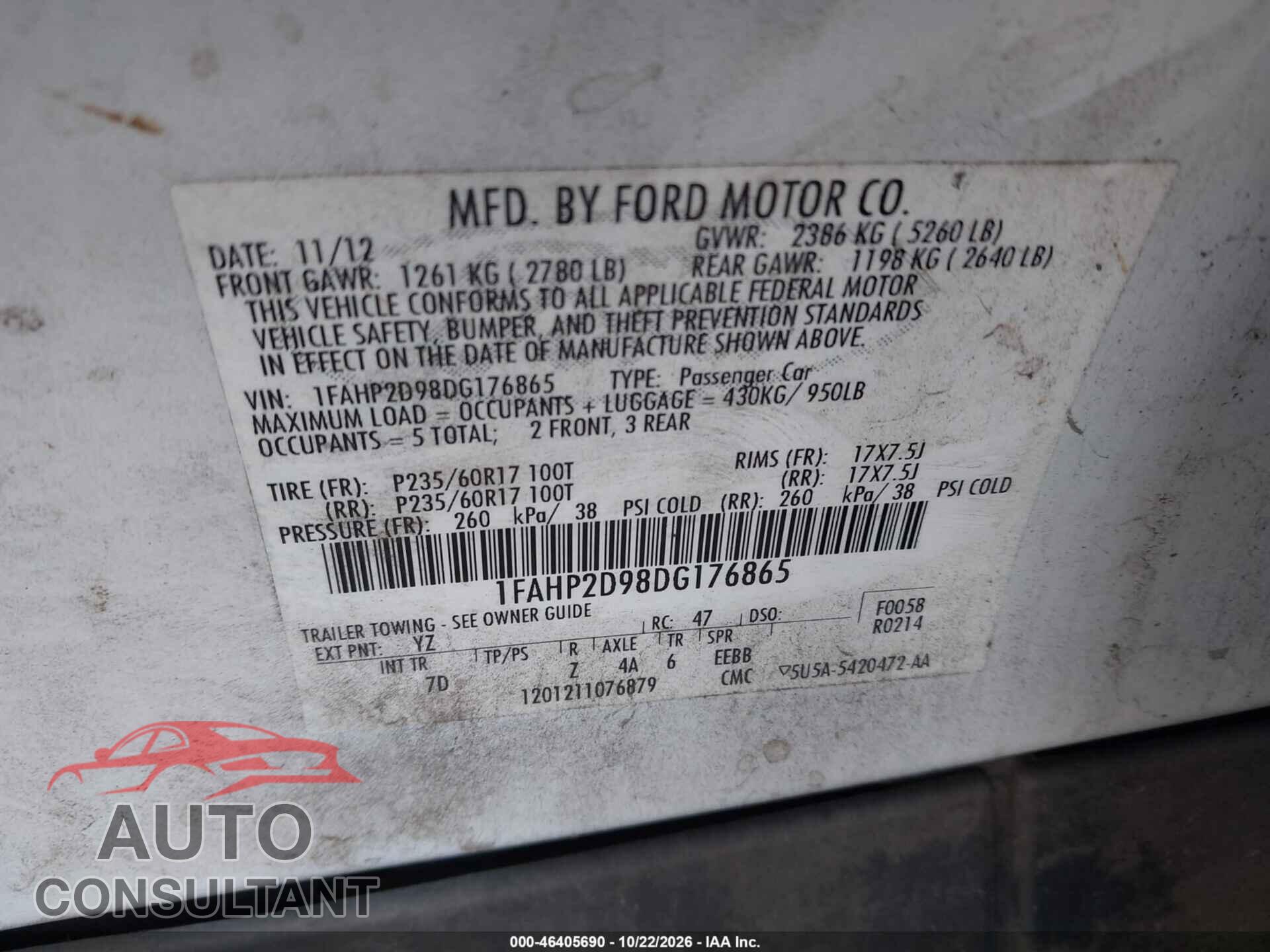 FORD TAURUS 2013 - 1FAHP2D98DG176865
