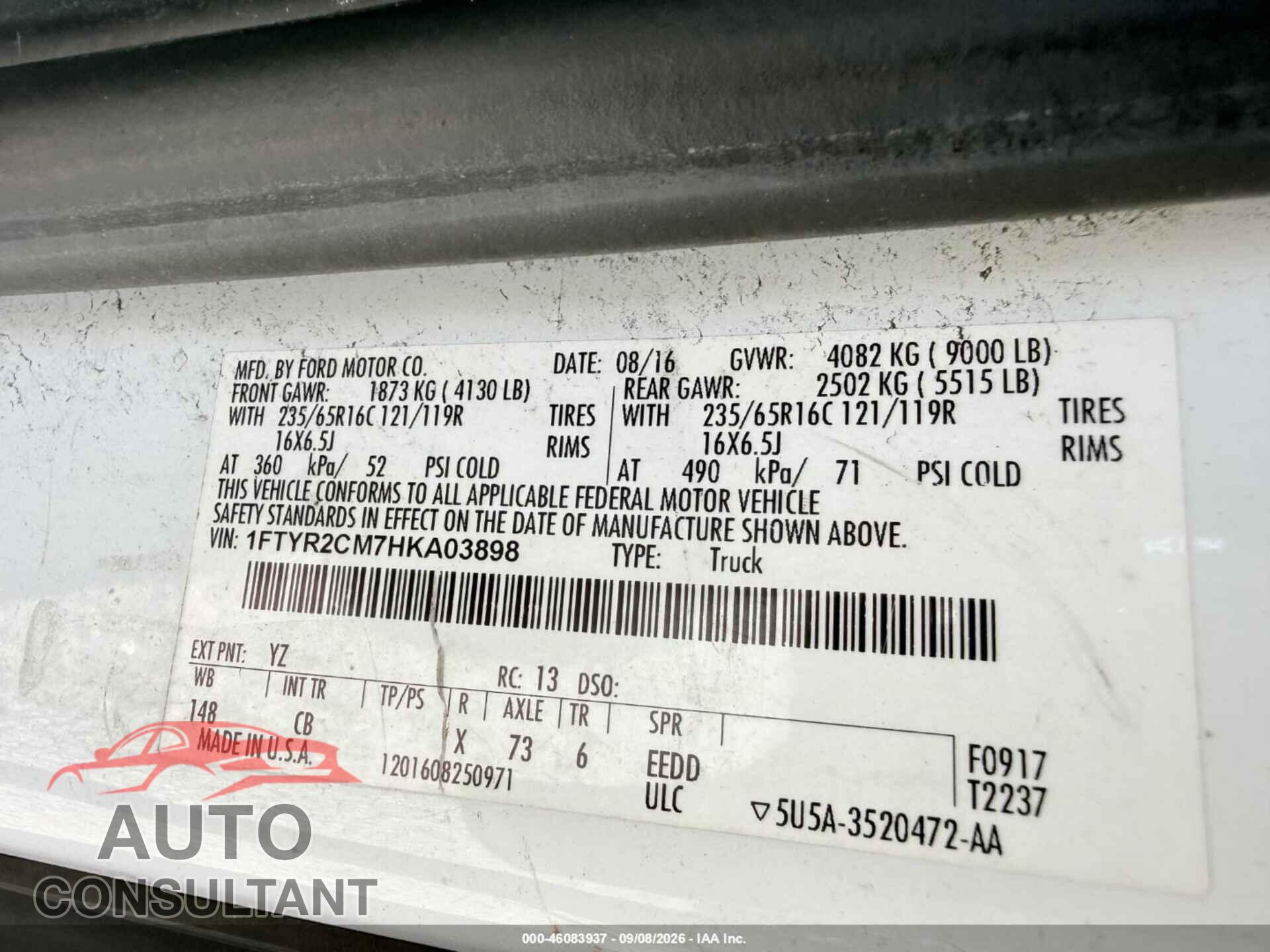 FORD TRANSIT-250 2017 - 1FTYR2CM7HKA03898