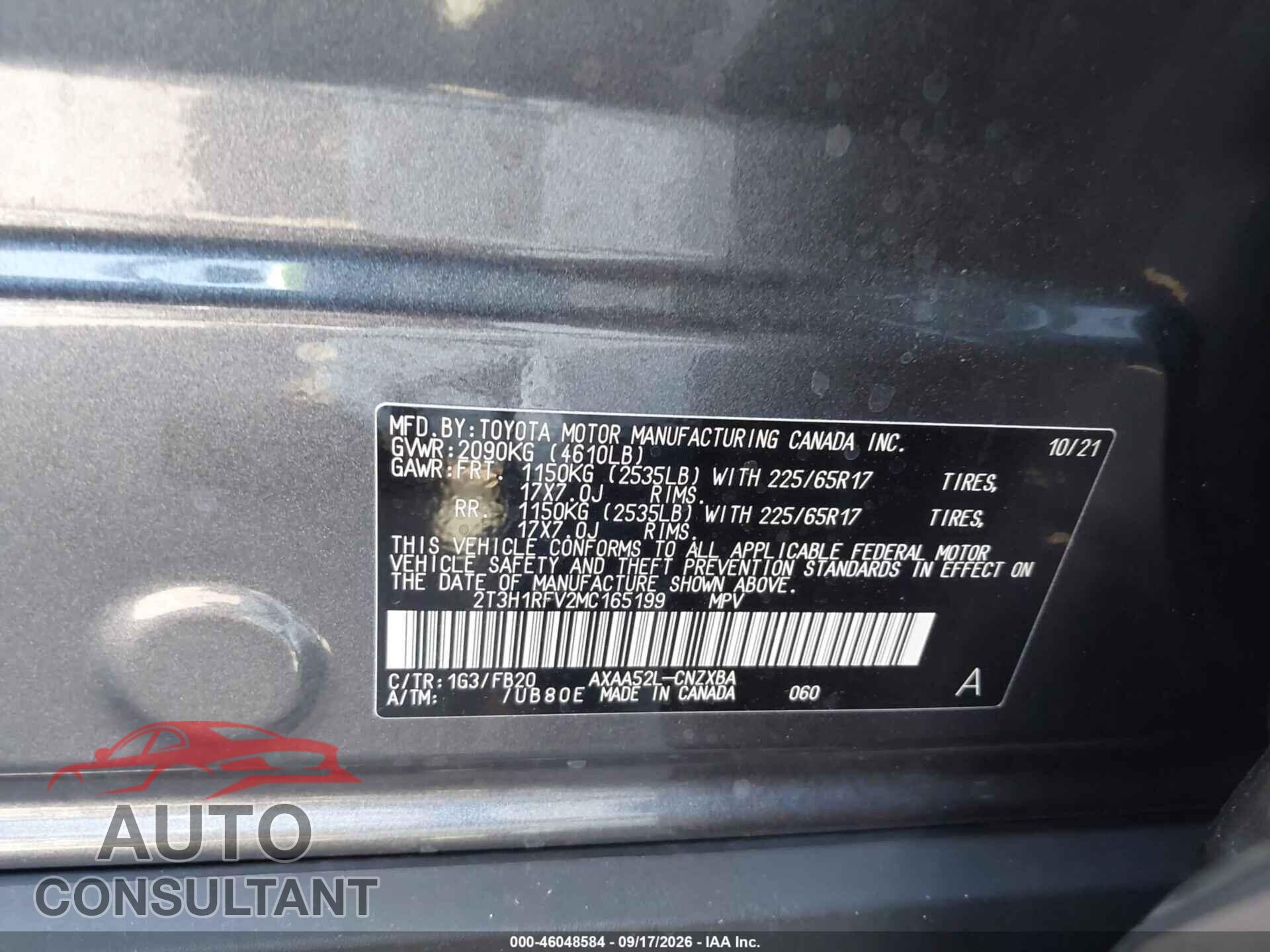 TOYOTA RAV4 2021 - 2T3H1RFV2MC165199