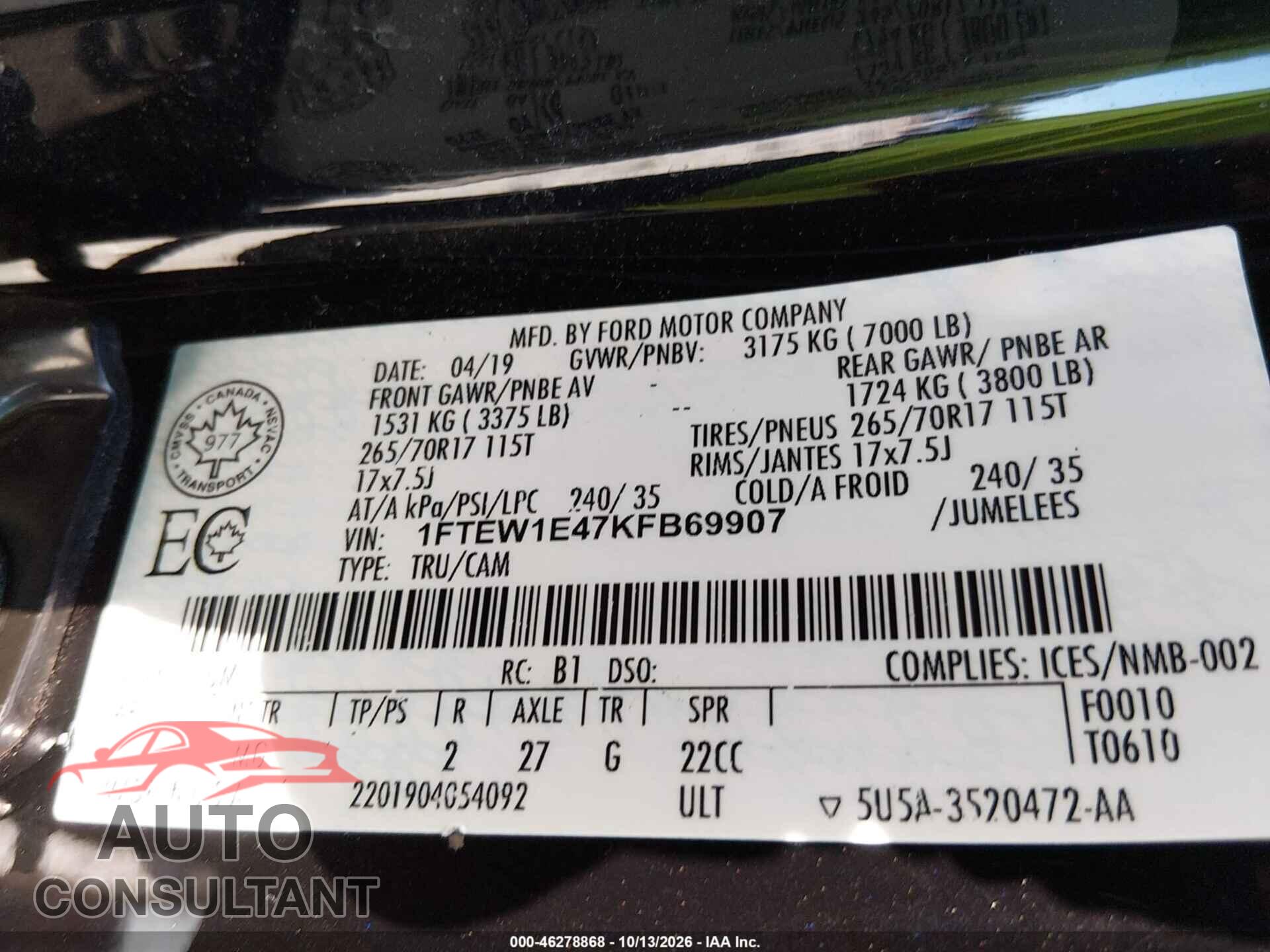 FORD F-150 2019 - 1FTEW1E47KFB69907