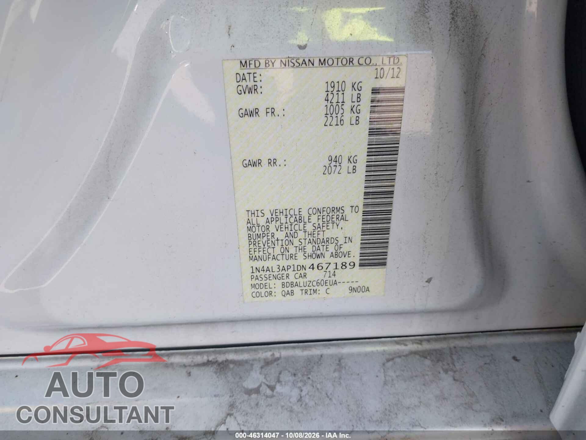 NISSAN ALTIMA 2013 - 1N4AL3AP1DN467189
