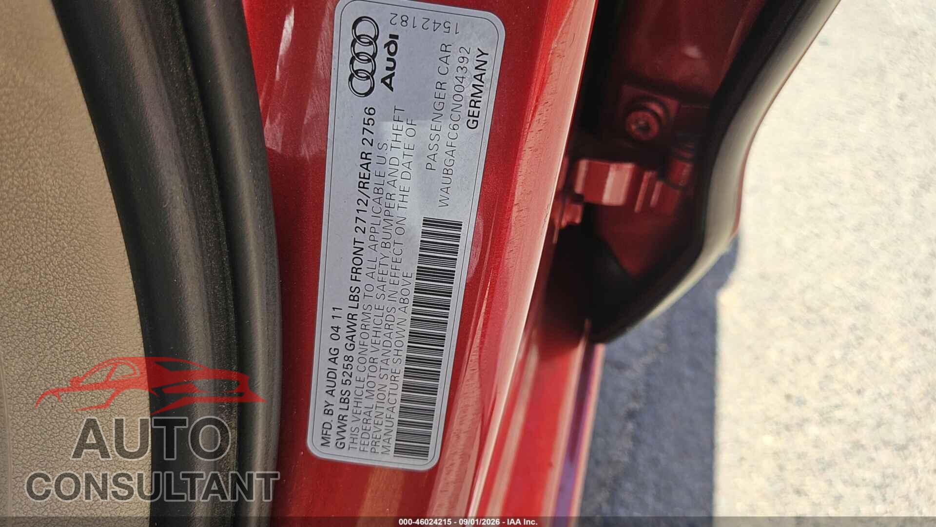 AUDI A6 2012 - WAUBGAFC6CN004392