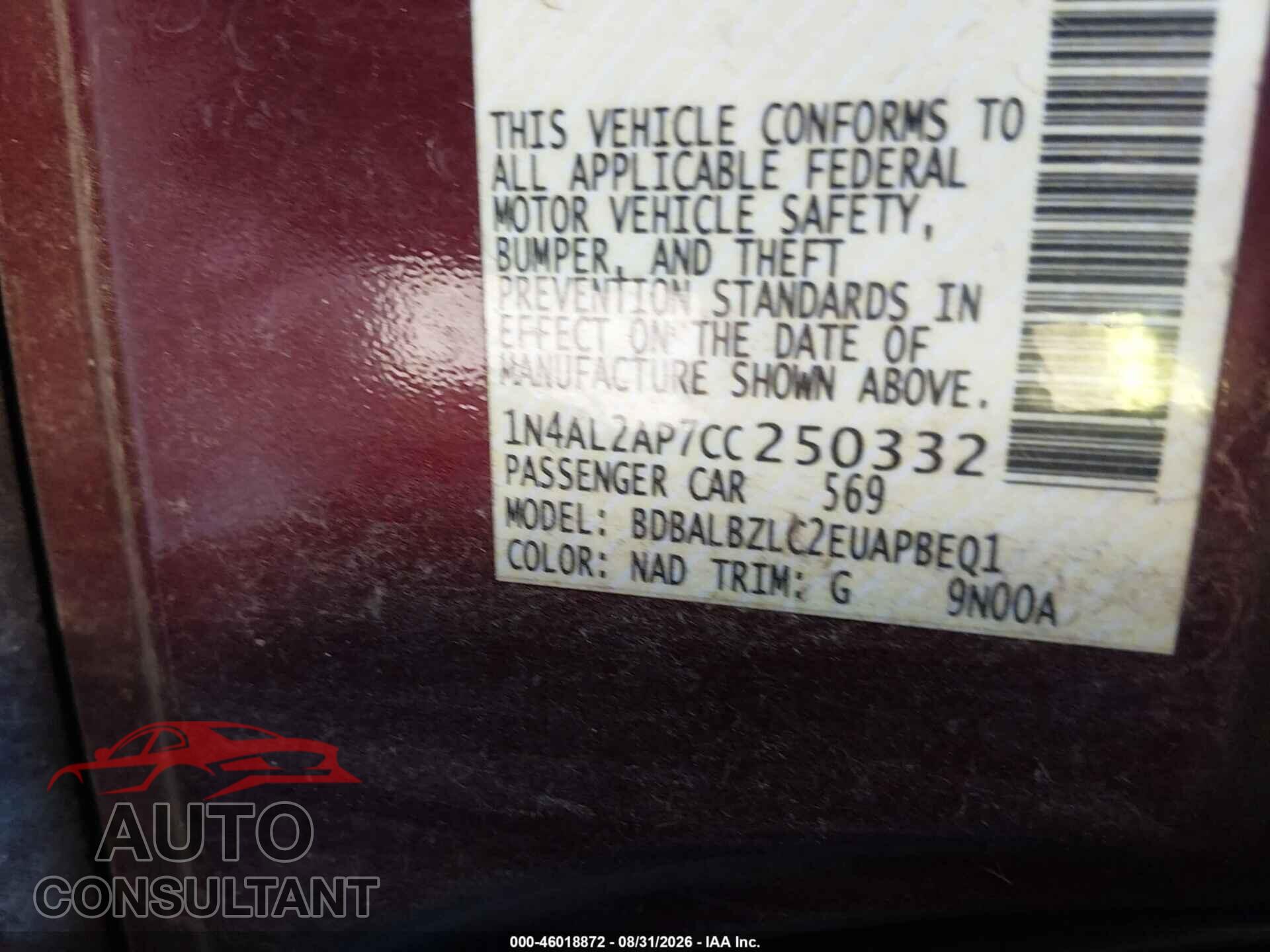 NISSAN ALTIMA 2012 - 1N4AL2AP7CC250332