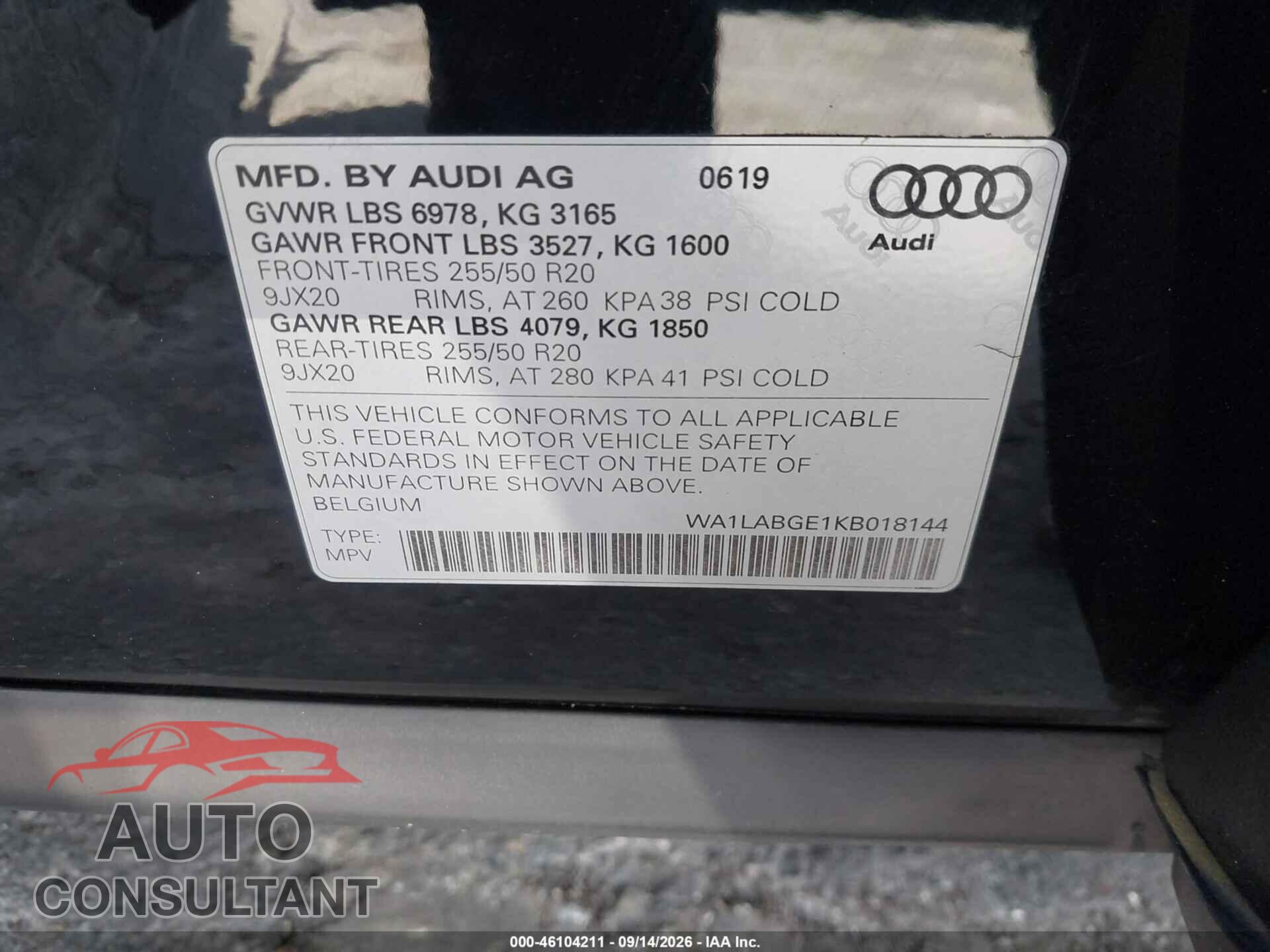 AUDI E-TRON 2019 - WA1LABGE1KB018144